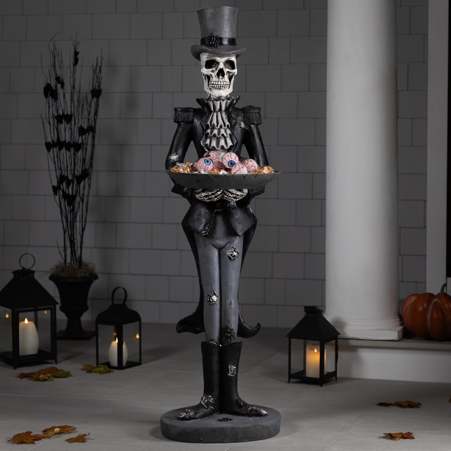 Northlight Skeleton Butler with Tray Standing Halloween Statue - 4.5'