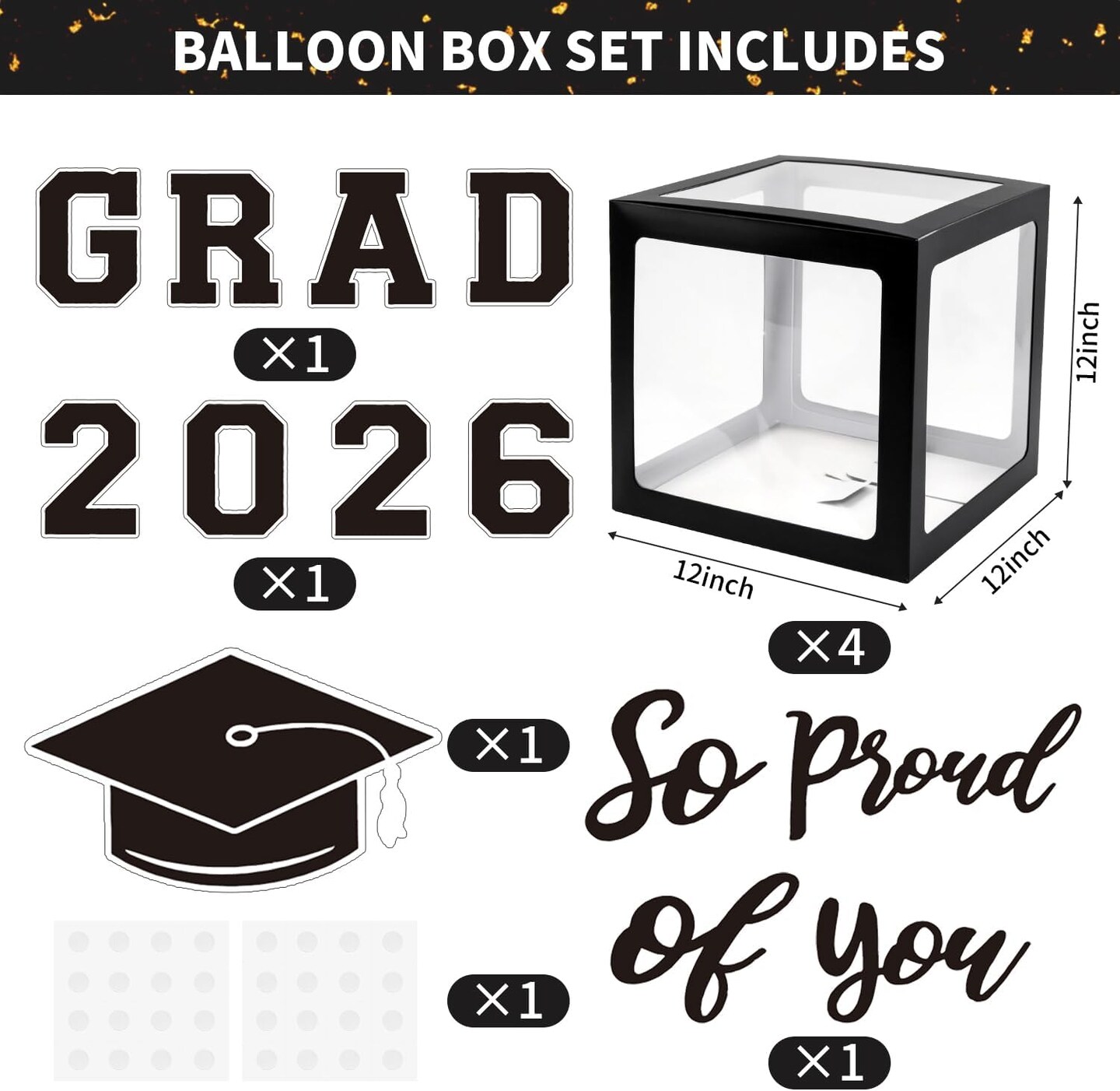 Graduation Party Decoration Class of 2026, 89PCS Black and Gold Graduation Decorations-Balloons Boxes with Letters, Foil Fringe Curtain Backdrop, Complete Graduation Party Supplies for Any Grades