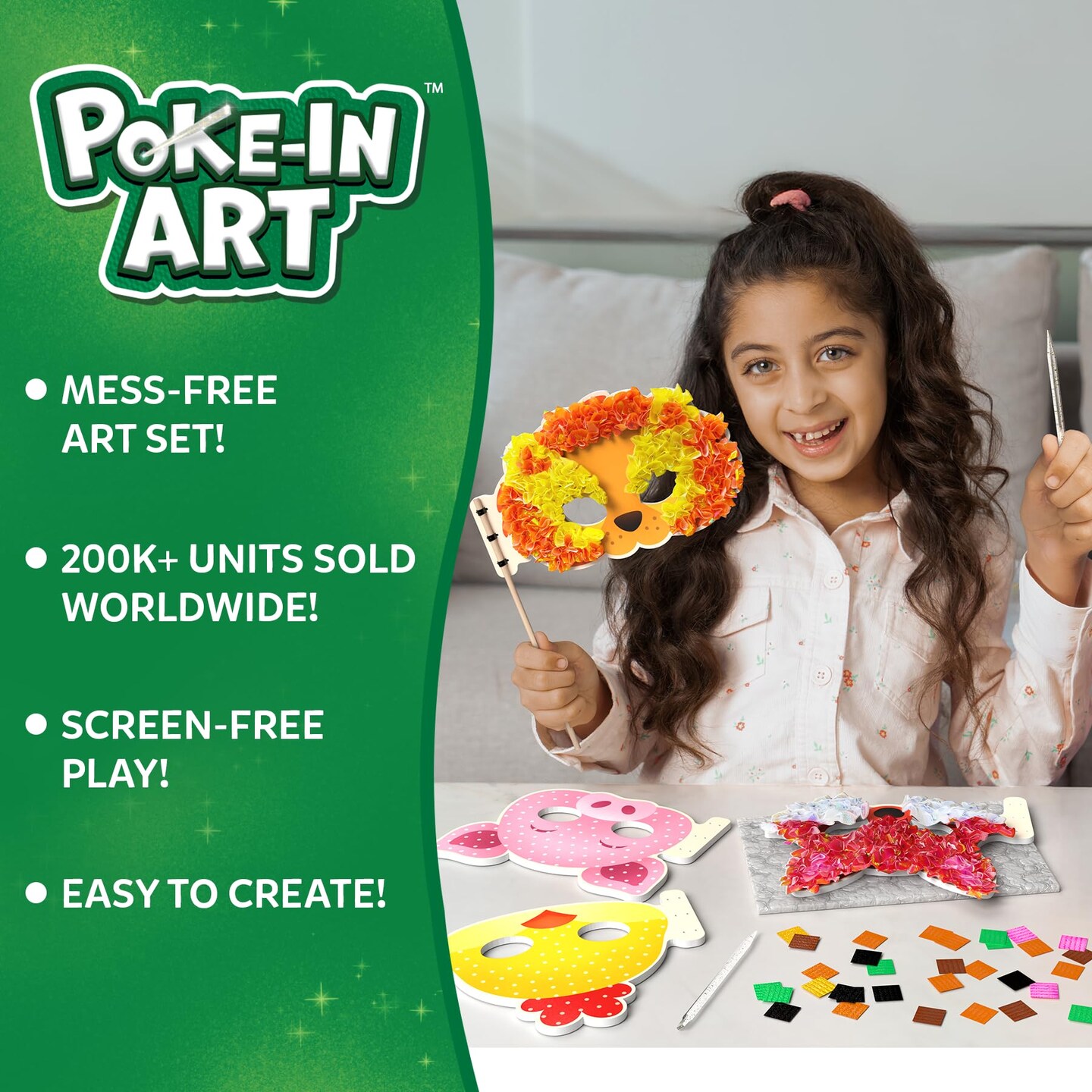 Poke-in Art - Animal Masks, Mess-Free Fun for Kids, DIY Wood Craft Kits, Creative Activity, Gifts for Girls & Boys Ages 4, 5, 6, 7, 8, 9