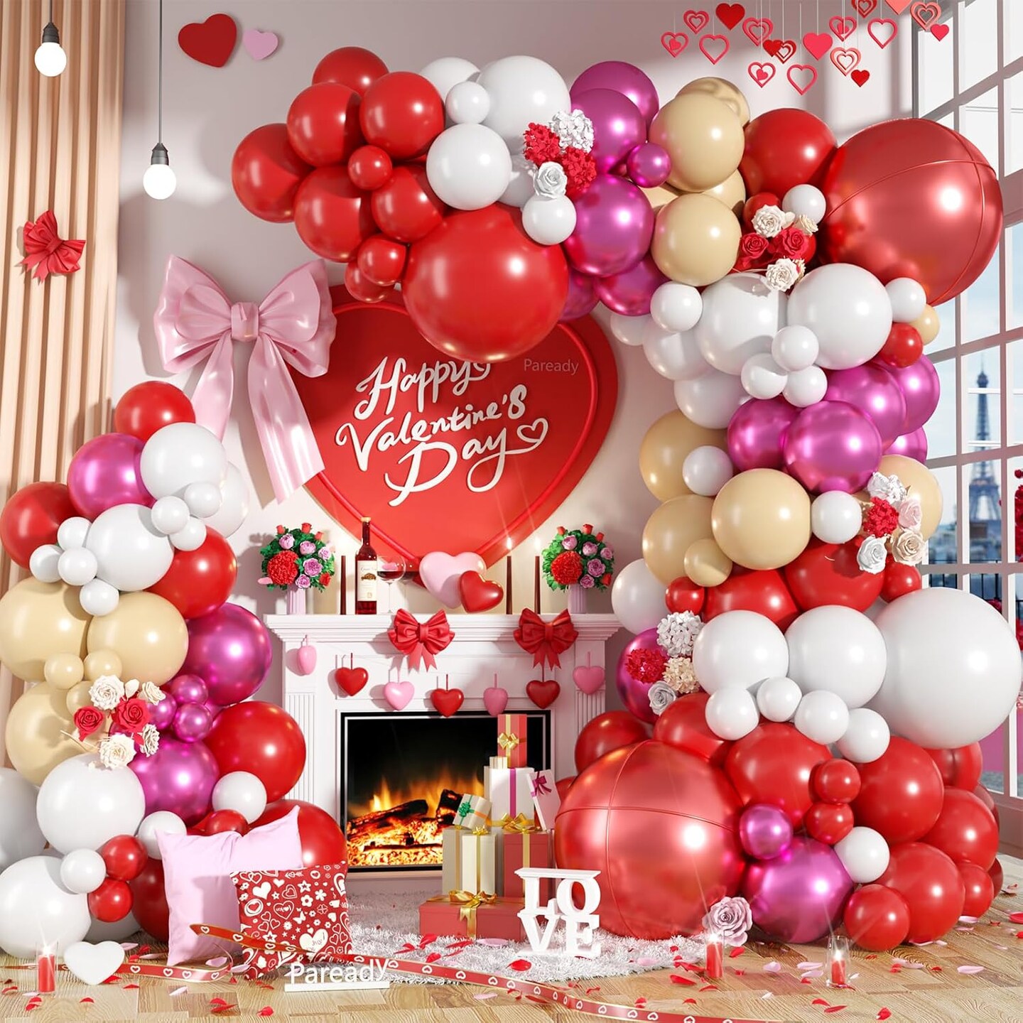 Red Balloon Garland Arch Kit, 120pcs Red White Balloon Arch Kit With 4d Foil Balloon Metallic Magenta Balloons For Mother Day Party Birthday Wedding Bridal Shower Anniversary Valentine's Day Decor