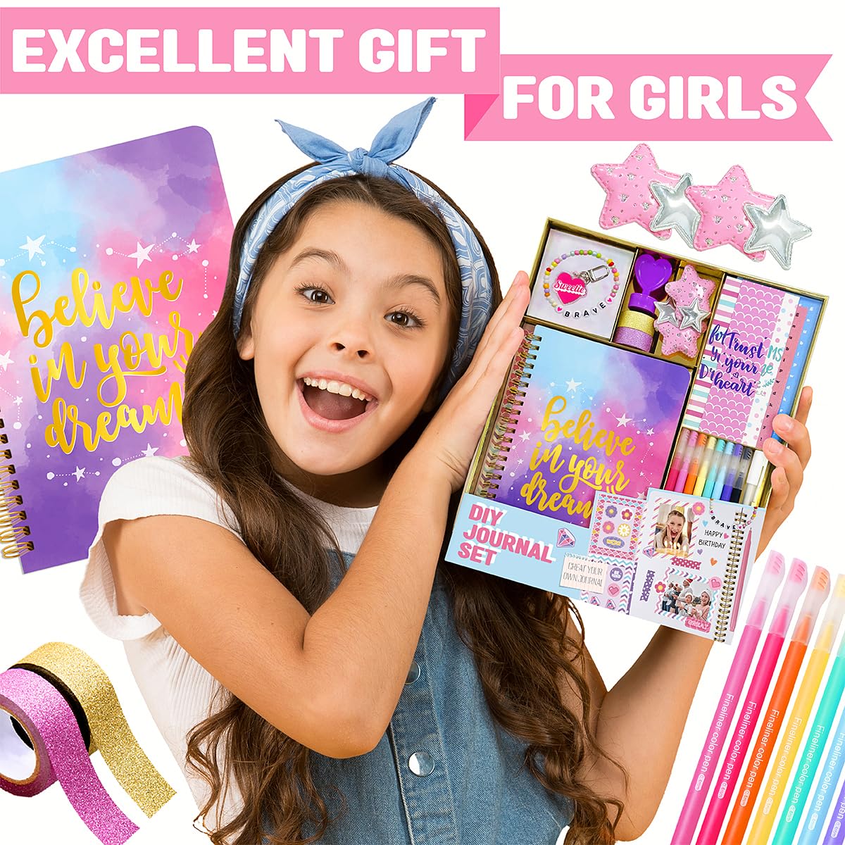 Journal Kit for Girls - 200+PCS Teen Tween Girl Gifts Trendy Stuff, Stocking Stuffers, Scrapbook Supplies Stationery Set, Art Crafts Kit - Ideal Gifts for 8 9 10 11 12 13 14 Year Old Girl