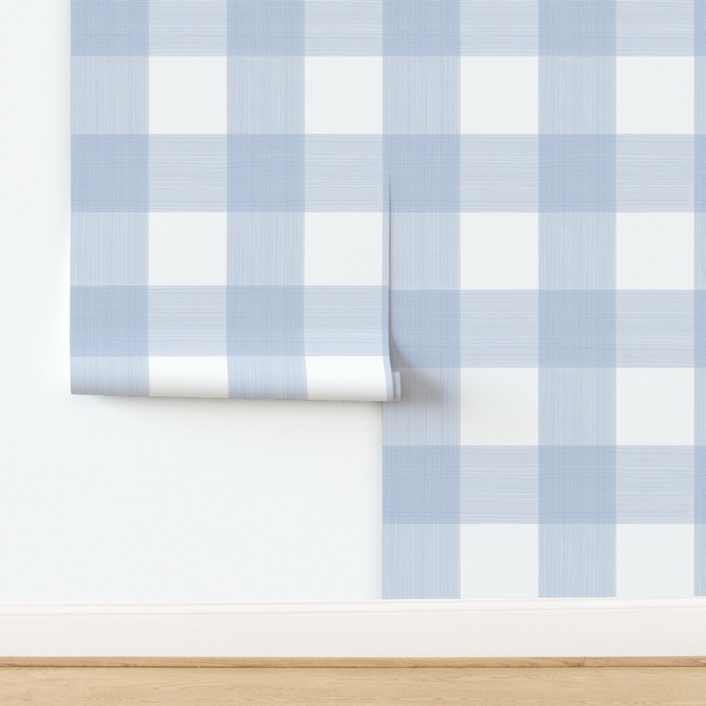 Plaid Light Blue Gingham Check Buffalo Graphic Lines Custom Removable Wallpaper by Spoonflower Peel & Stick Wallpaper 2FT Wide