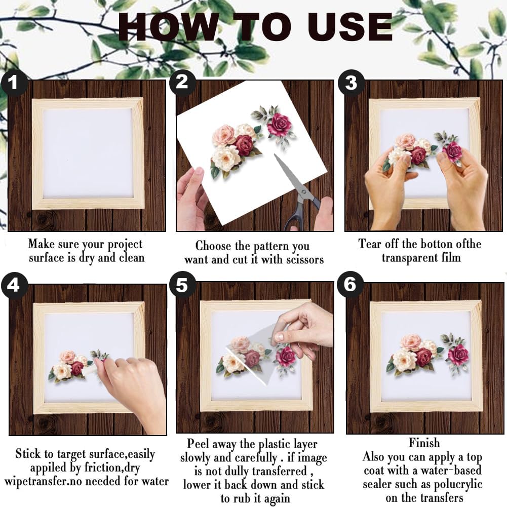 3 Sheets Red Rose Rub on Transfers for Crafts (Multicolor) 9.06 x 13.78 x 0.1 inches