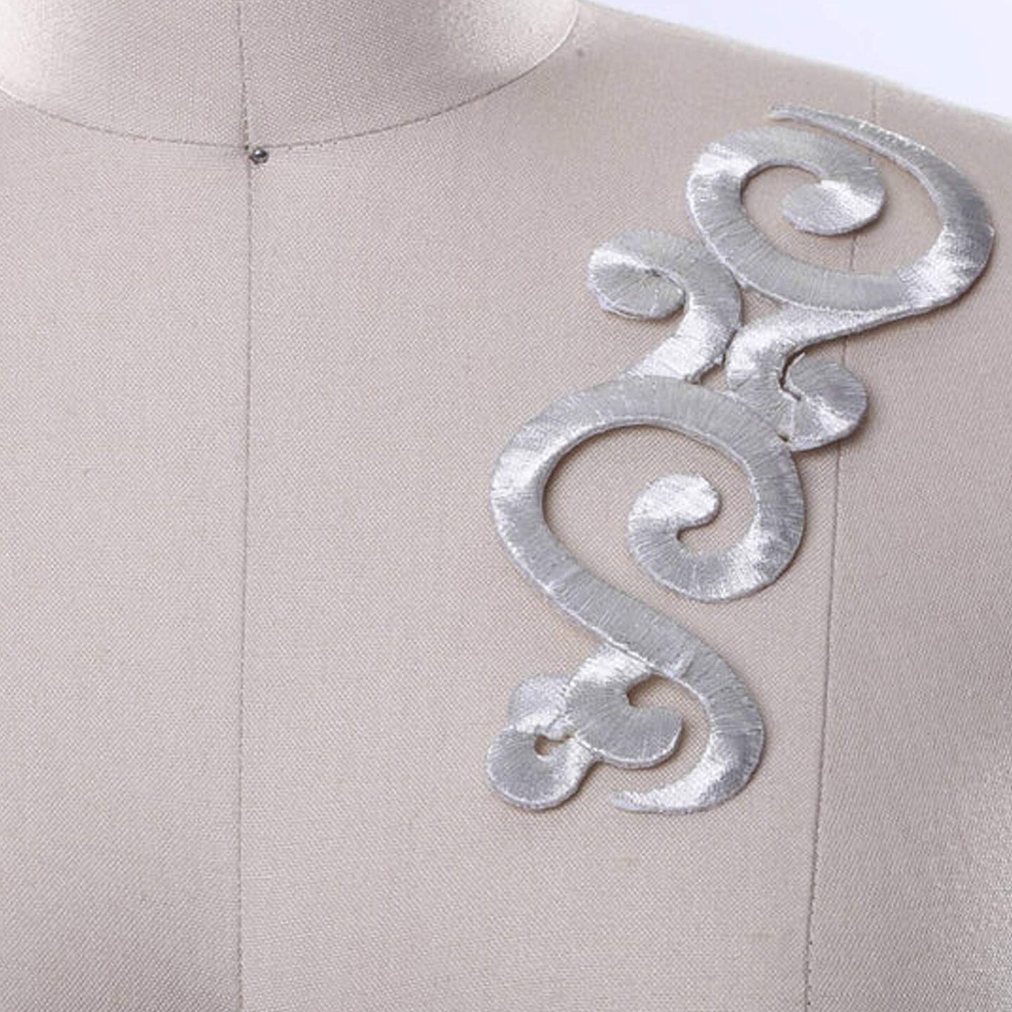 1 Pair Metallic Swirl Appliques Silver Pair, Iron On Embroidered Accents for Costumes & Necklines
