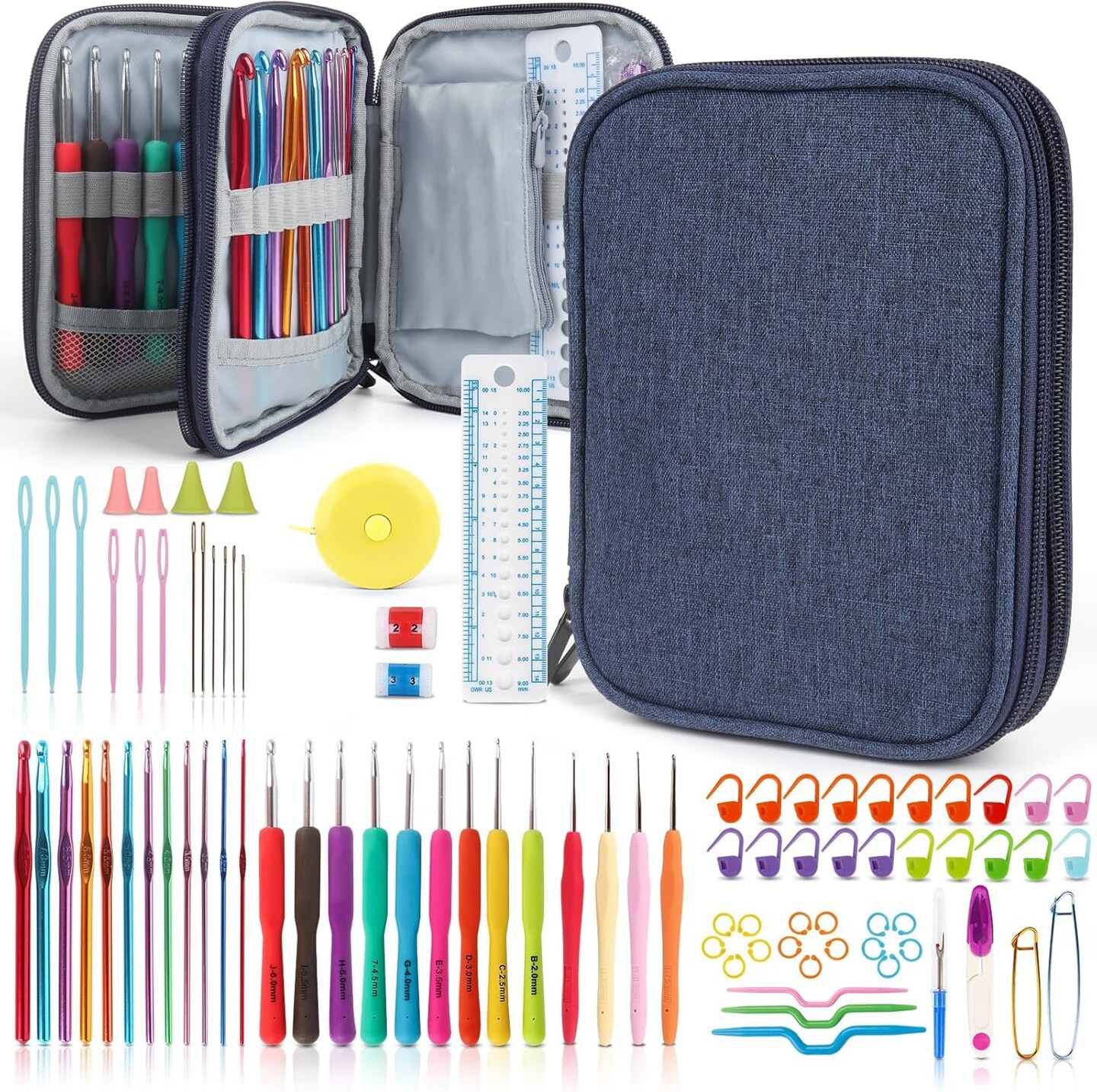 99-Piece Crochet Hooks Set, Crochet Hook Kit with Storage Case, Ergonomic Knitting Needles Weave Yarn Kits DIY Hand Knitting Craft Art Tools for Knitting Hat, Bag, Socks, Scarf and Sweaters