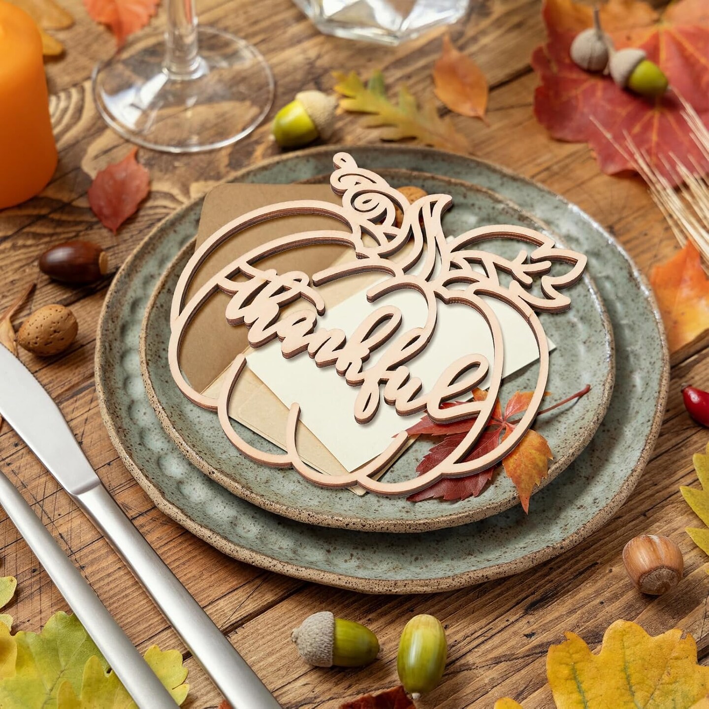 24Pcs Thanksgiving Cutout Wood Sign Wooden Plate Decor