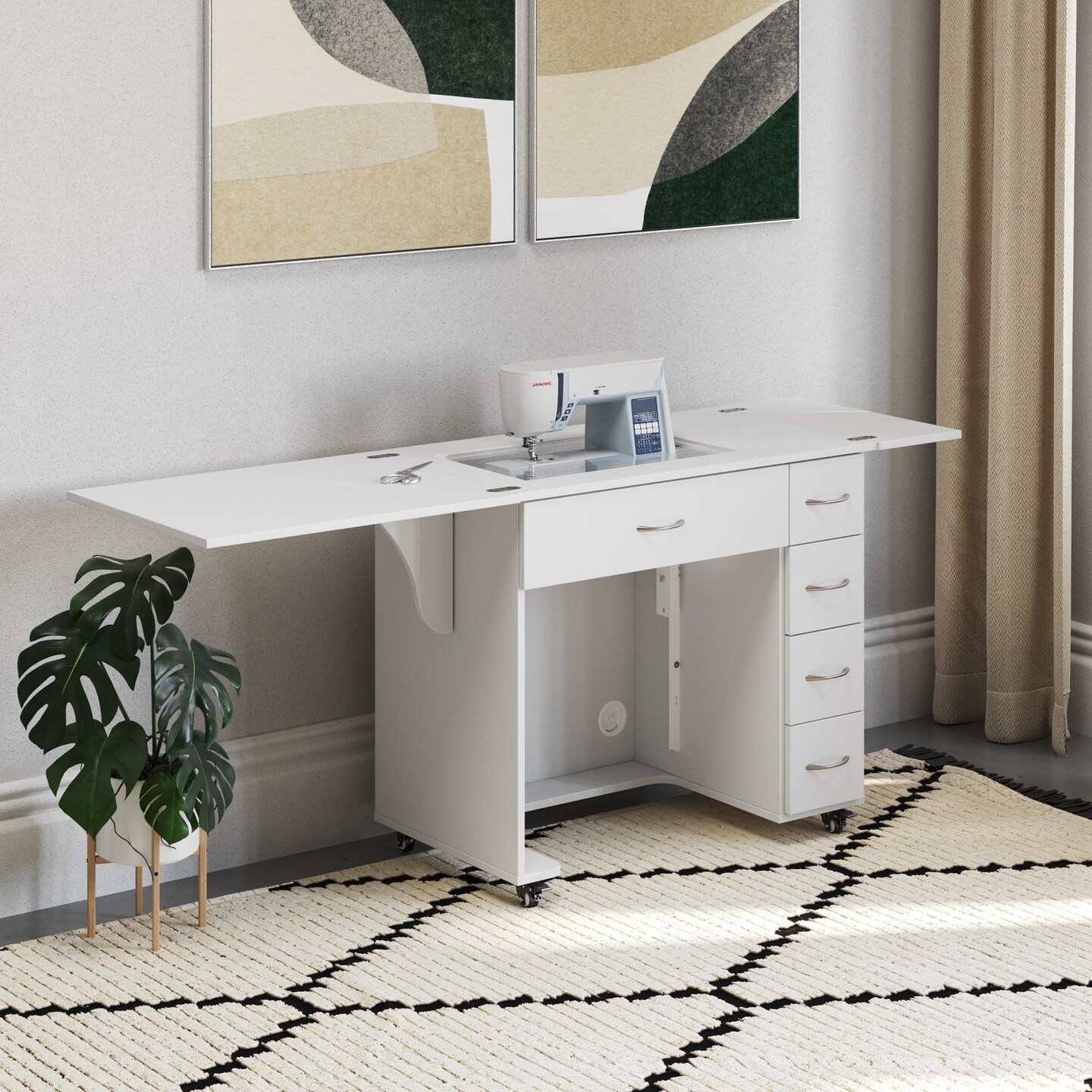 Arrow Classic Alice Sewing Cabinet with Hydraulic Lift & Storage - Ash White