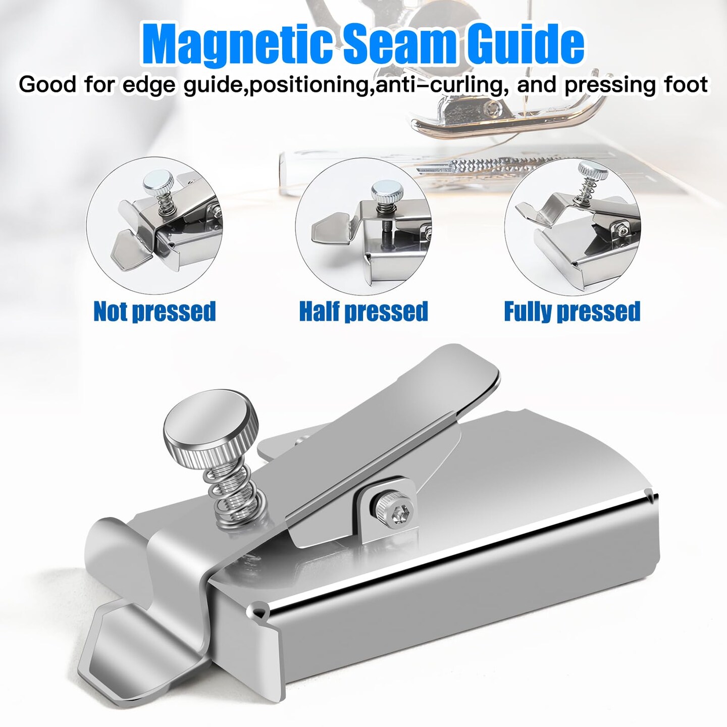 Upgraded Magnetic Seam Guide for Sewing Machine, Magnetic Seam Guide with Clip, Universal Seam Guide, Hemmer Guide, Multifunctional Hem Guide for Sewing Machine, Sewing Supplie Accessories