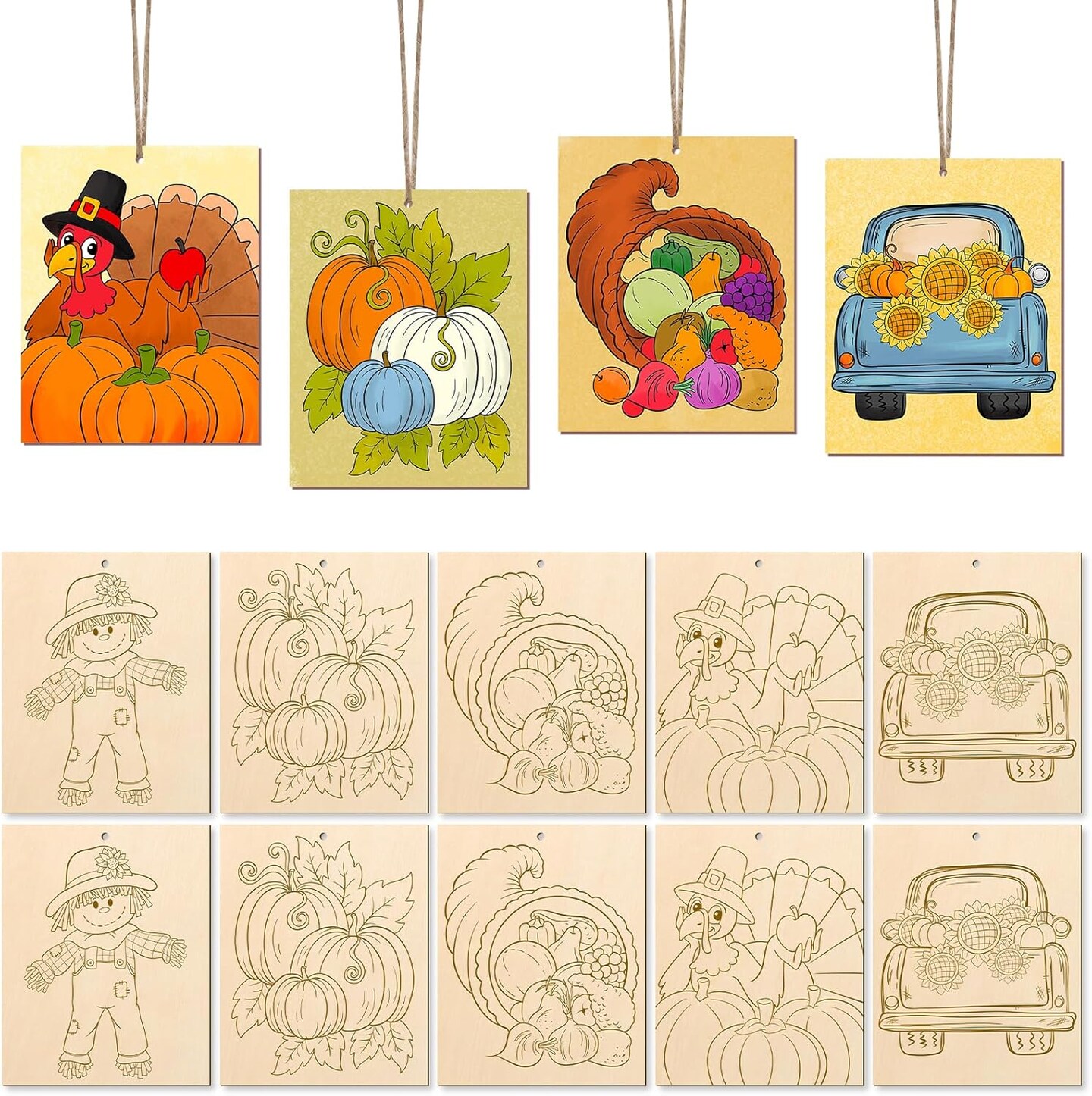 10PCS Large Thanksgiving Unfinished Wood Crafts