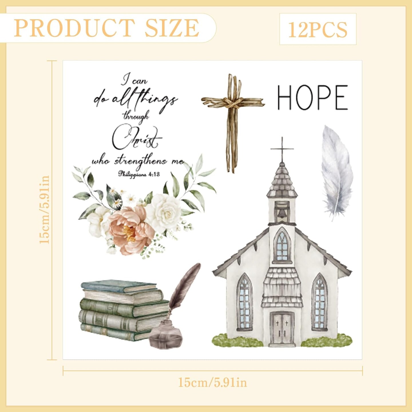 12 Pcs Rustic Cross Rub on Transfers Religious Bible Rub on Transfers for Furniture Decals