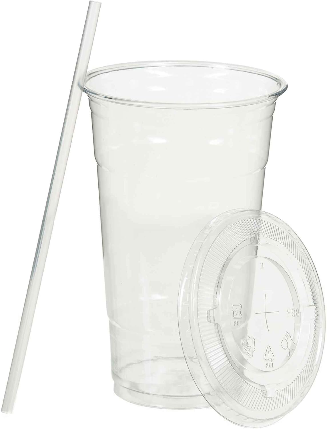 Clear Disposable Plastic Cups 24oz with Flat Lids and Straws, Togo Disposable Iced Coffee Cups - Ideal for Party