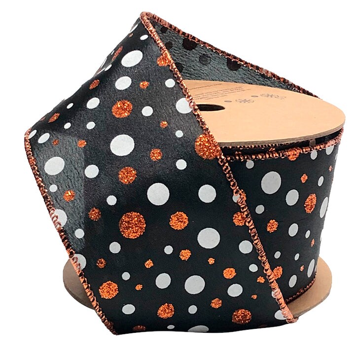 LaRibbons 2 1/2" Wired Ribbon | "Glitter Polka Dot" | 10 Yard Roll