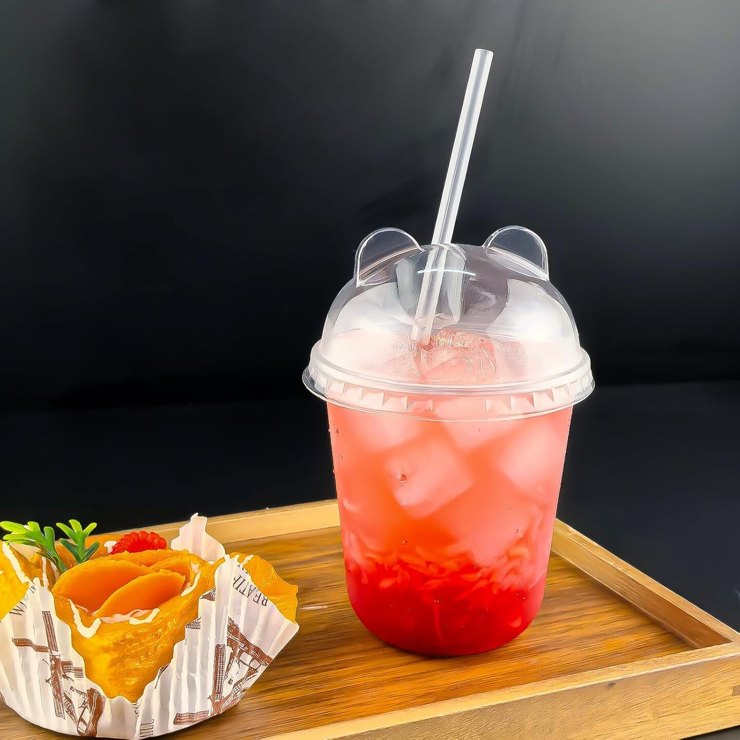 50 Sets 12oz Disposable Transparent Plastic Cup with Panda Lids & Straws