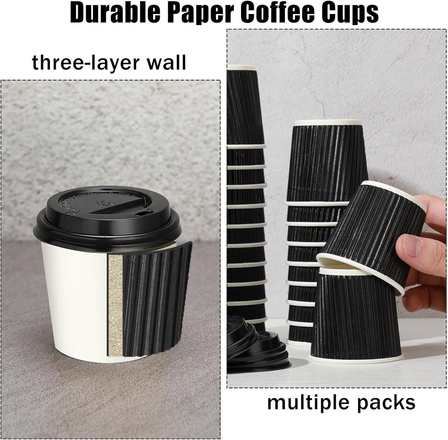 100 Set 4oz Disposable Espresso Cups with Lids Ripple Corrugated Paper Disposable Coffee Insulated Hot Ripple Cups for hot Chocolate, Tea, and Cocoa Drinks