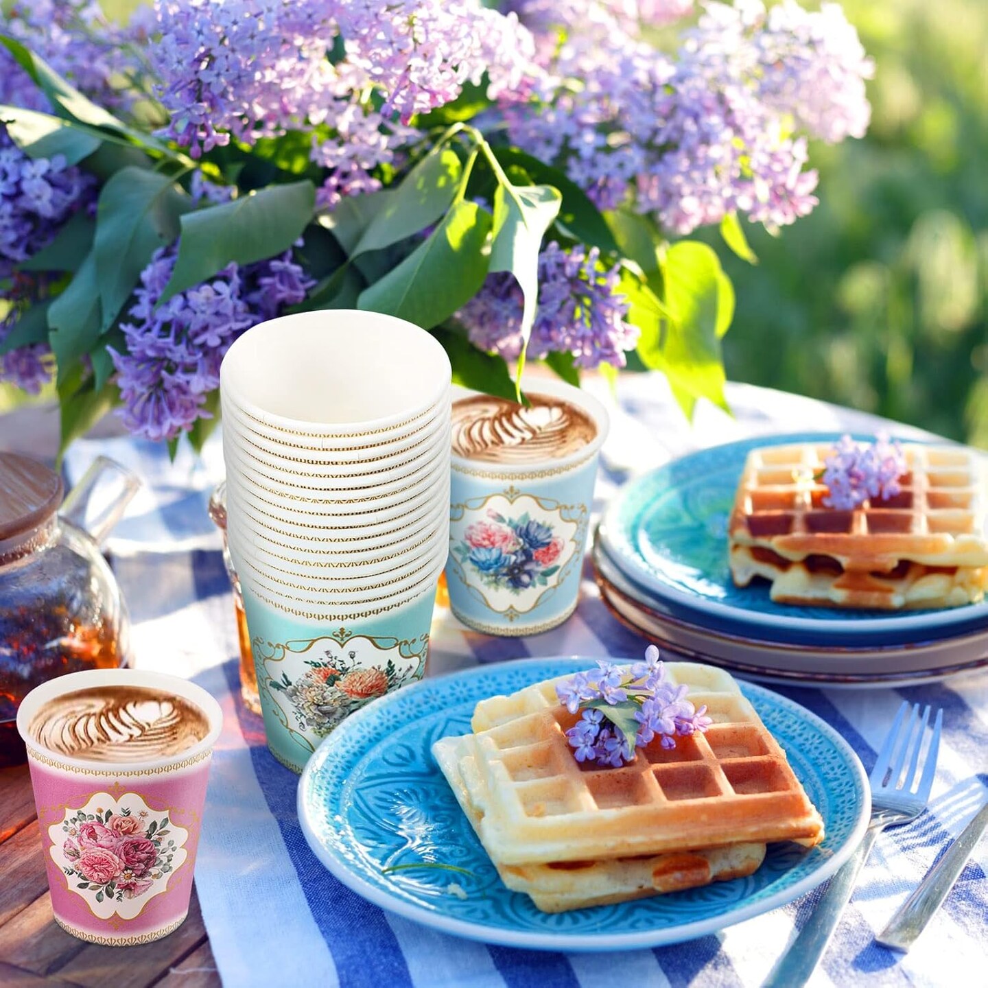 36 Pack 9 oz Spring Floral Paper Cups Vintage Tea Cup Disposable Coffee Mugs with Lids for Women Girls Bridal Shower Wedding Tea Party Decorations Baby Shower