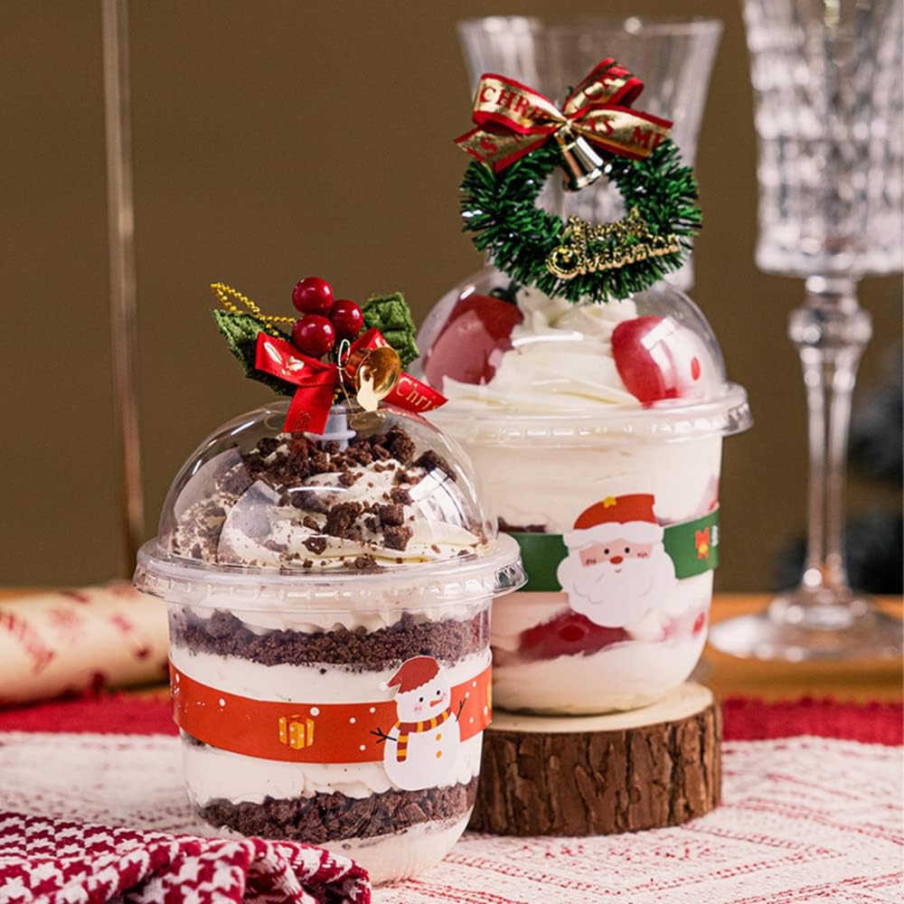 12oz Disposable Plastic Cups with Dome Lids (No Hole),50 pack Dessert Cups for Plastic Fruit, Ice Cream Cake and Mini Snack Bowls