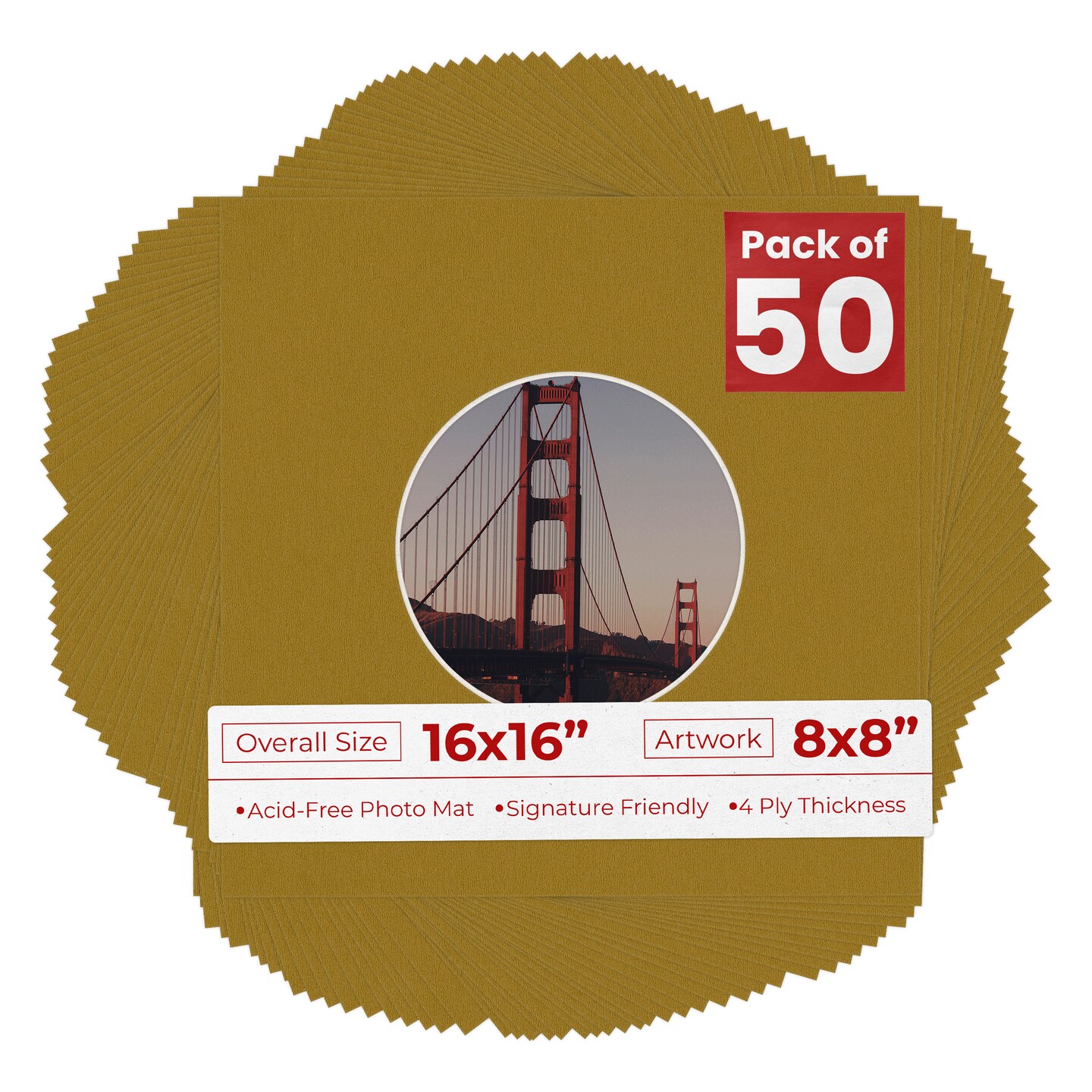 Metallic Gold Mat Board for 16x16 Frames - Circle Opening for 8x8 Photos