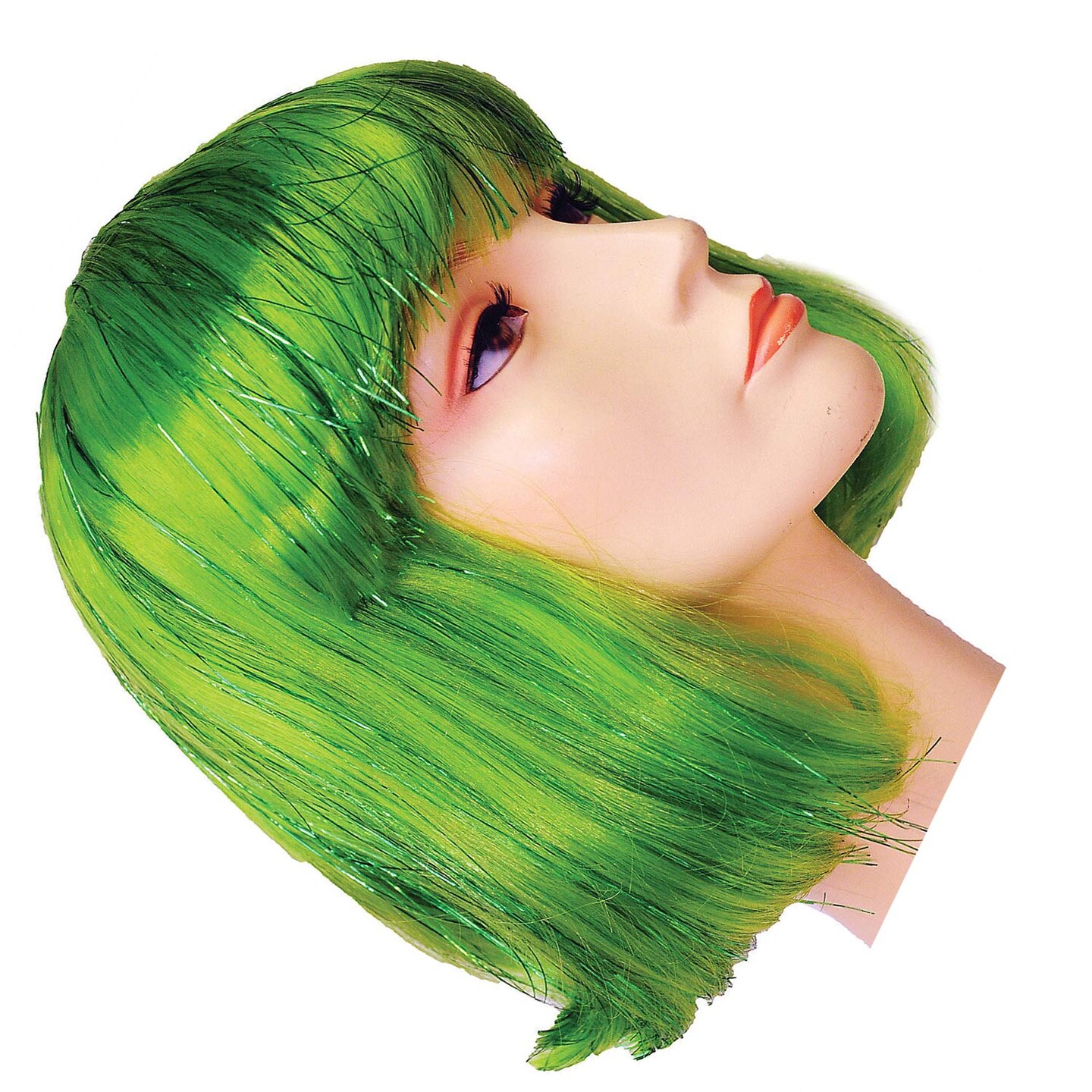 China Doll Wig Green with Tinsel Shine