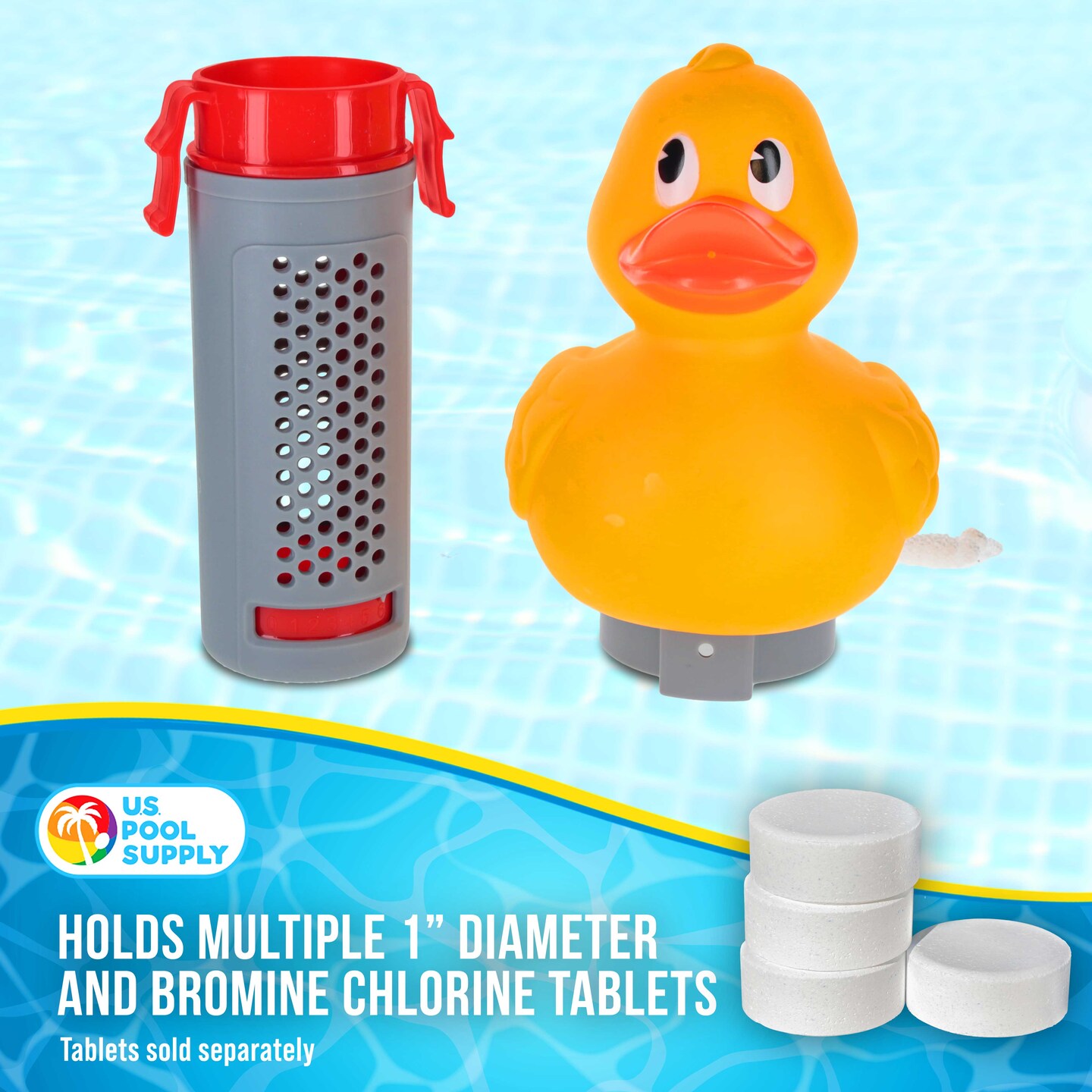U.S. Pool Supply Duck Floating Spa, Hot Tub &#x26; Small Pool Chlorine and Bromine Dispenser - Holds 1&#x22; Tablets, 6 Flow Level Control Settings