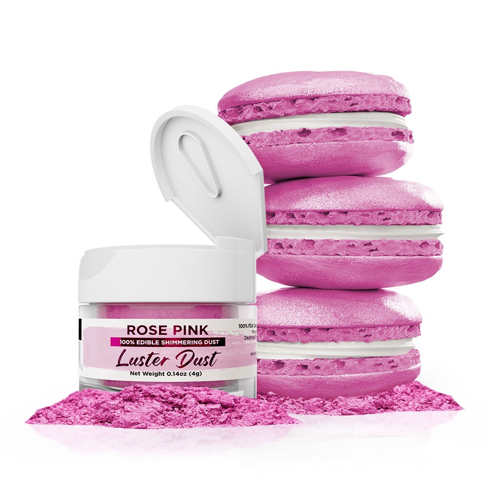 Bakell - Rose Pink Luster Dust (4g, 1x Jar) Edible Vegan Dust & Paint for Baking, Desserts and Beverages