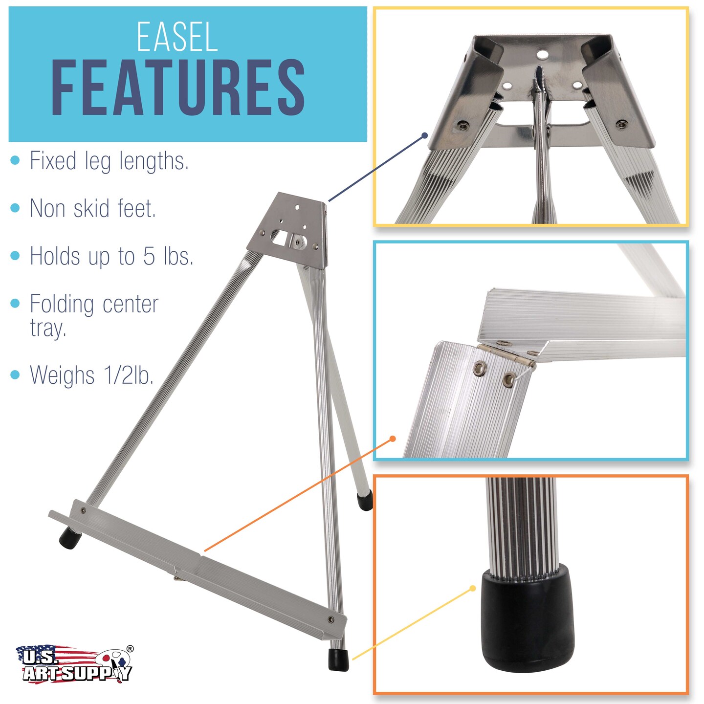 15&#x22; High Aluminum Tabletop Display Easel with Collapsible Folding Frame - Portable Artist Tripod Stand - Holds Canvas, Paintings, Books, Presentations