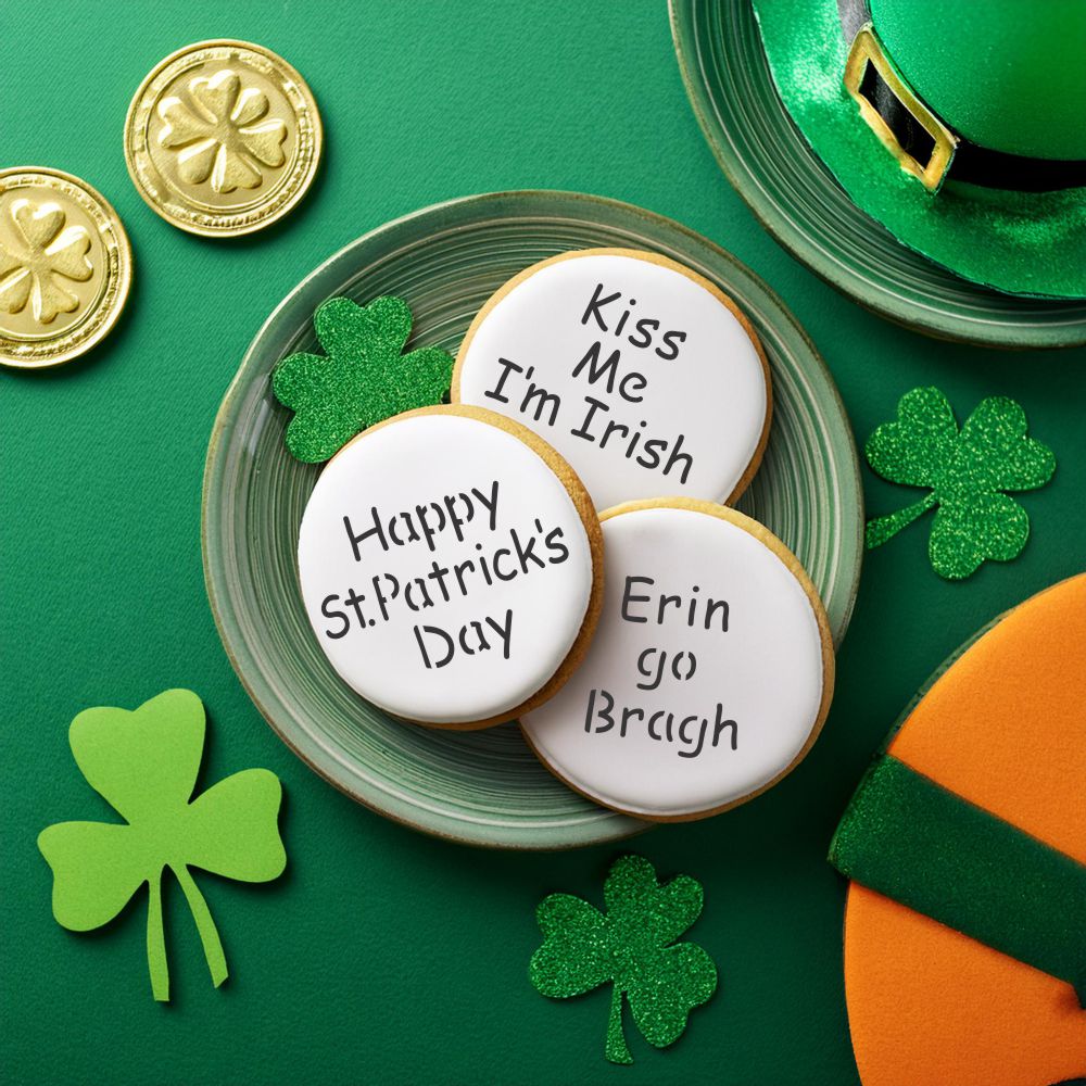 Irish Sayings Cookie &#x26; Craft Stencil | CM092 by Designer Stencils | Cookie Decorating Tools | Baking Stencils for Royal Icing, Airbrush, Dusting Powder | Craft Stencils for Canvas, Paper, Wood | Reusable Food Grade Stencil