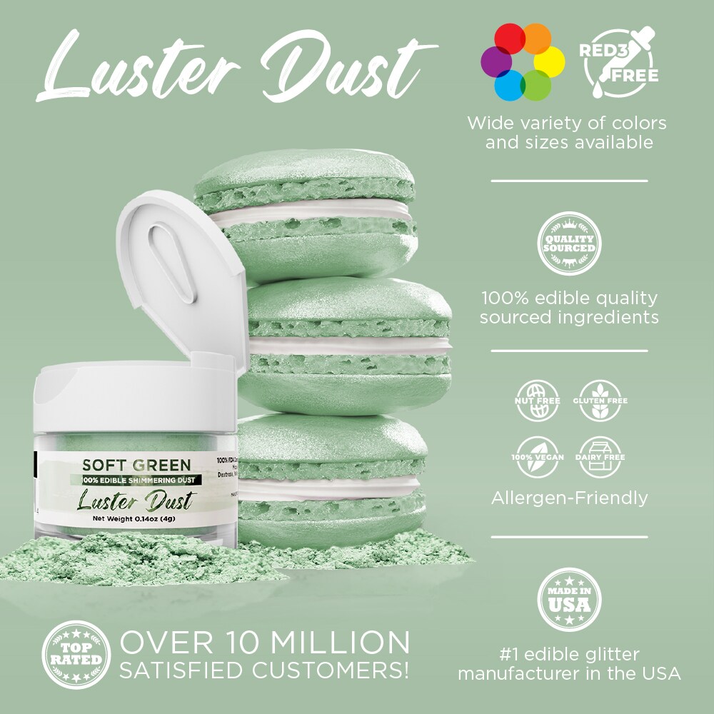 Bakell - Soft Green Luster Dust (4g, 1x Jar) Edible Vegan Dust & Paint for Baking, Desserts and Beverages