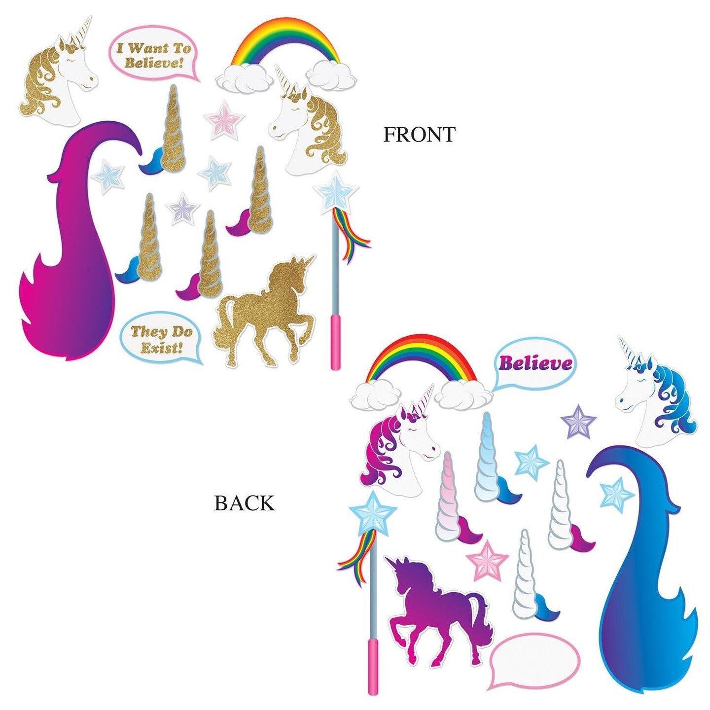 192 Piece Beistle Unicorn Glittered Party Photo Fun Signs