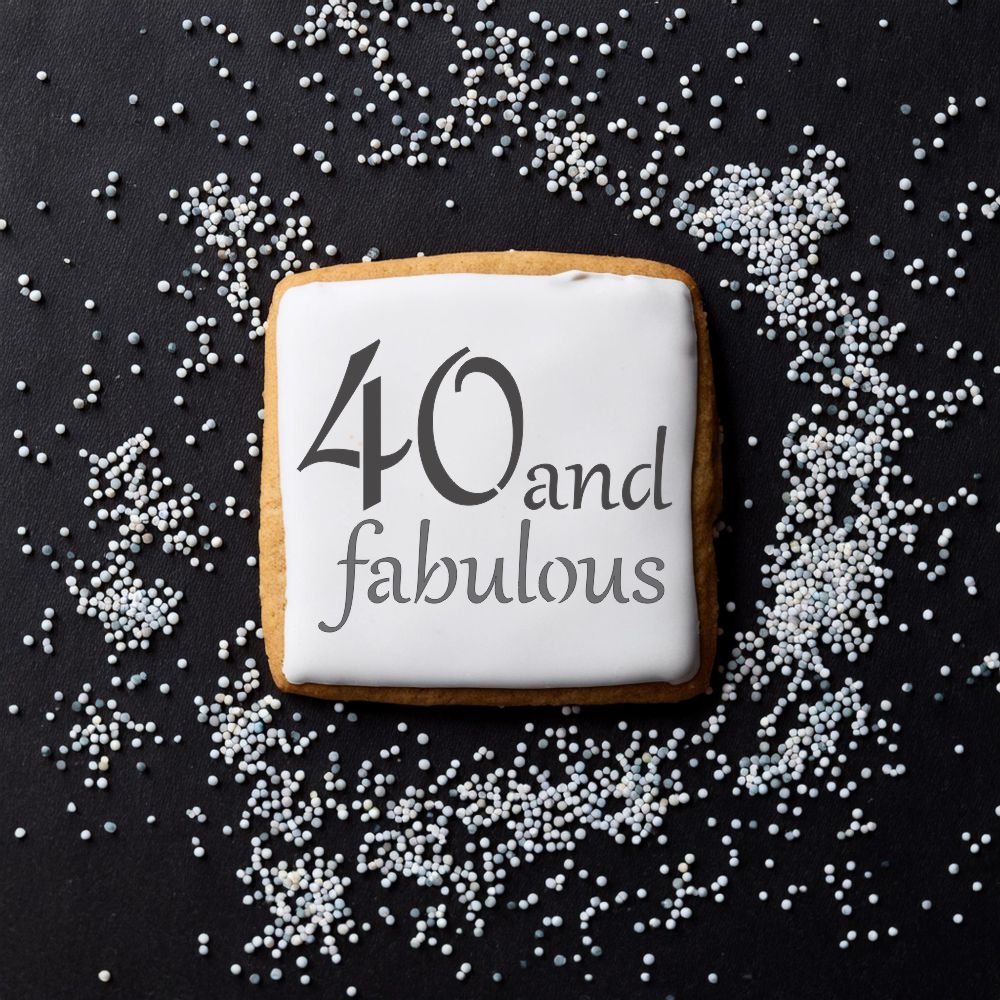 40 and Fabulous Cookie &#x26; Craft Stencil | CM147 by Designer Stencils | Cookie Decorating Tools | Baking Stencils for Royal Icing, Airbrush, Dusting Powder | Craft Stencils for Canvas, Paper, Wood | Reusable Food Grade Stencil