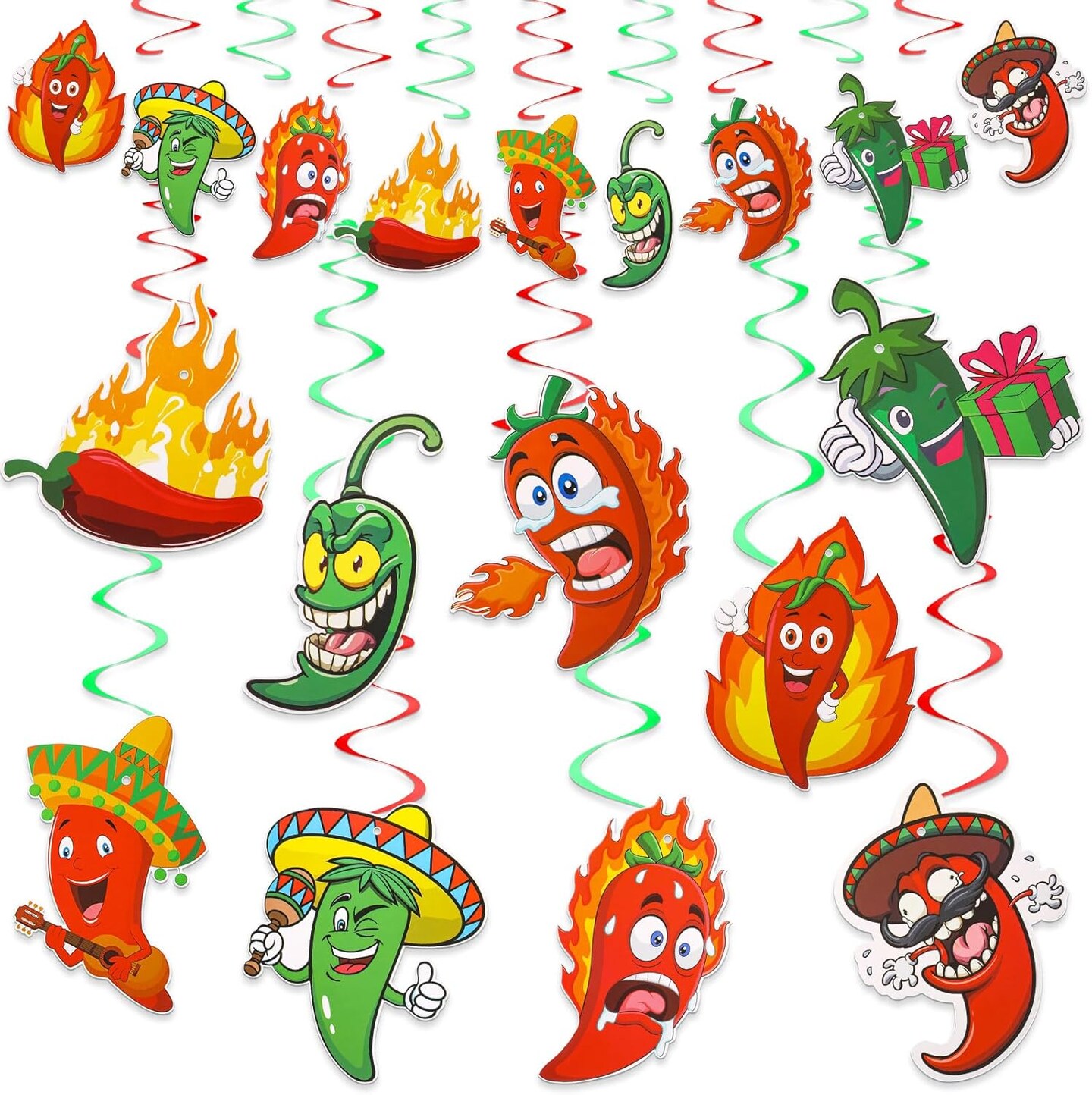36-Piece Chili Cook-Off Party Decoration Set with Mexican Fiesta Pepper Hanging Swirls and Cutouts, Red Pepper Décor for Taco Parties, Western-Themed Events, Birthdays, and Table Centerpieces