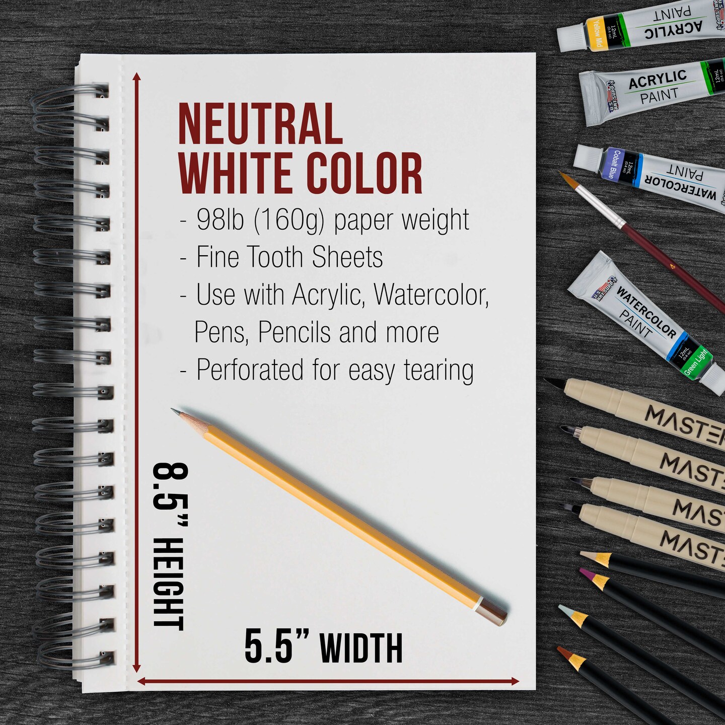 5.5&#x22;x8.5&#x22; Mixed Media Sketchbook, 2 Pack (60 Sheets), 98 lb (160 gsm) - Spiral-Bound Pad with Perforated Acid-Free Paper - Artist Sketch Book For Drawing, Painting, Watercolor
