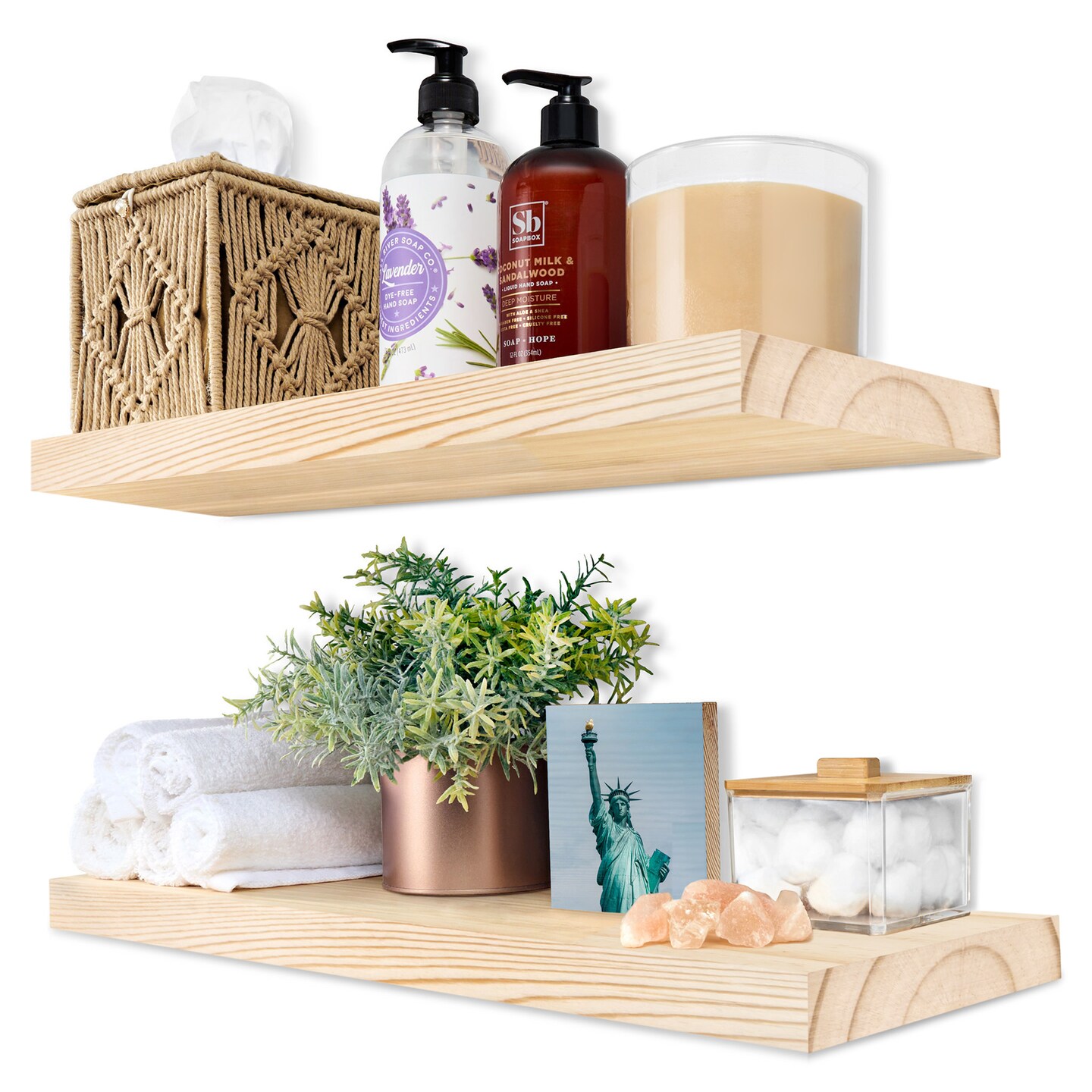 Sorbus Wood Floating Shelves for Wall - 16&#x201D; Solid Wood Wall Shelves for Bathroom Decor, Books, Bedroom &#x26; Living Room - Set of 2 Black Wall Mounted Kitchen Shelves - Durable 100% Premium Solid Pine