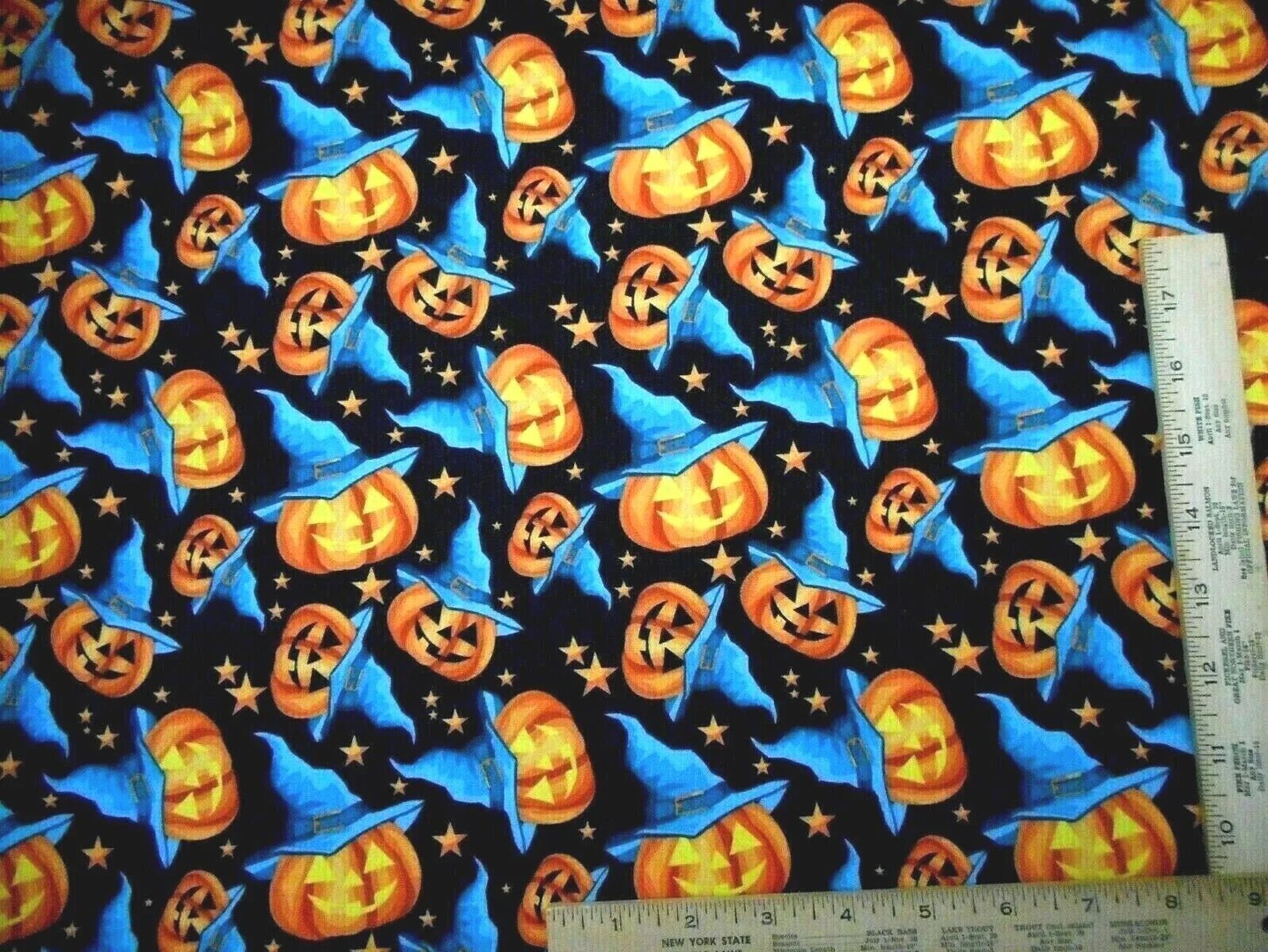 Halloween Smiling Pumpkins Jack o Lantern on Black 100% Cotton
