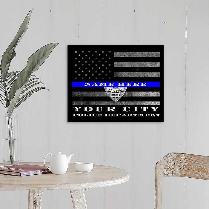 NYPD New York Police Officer Thin blue Line Flag Gift Frame Art