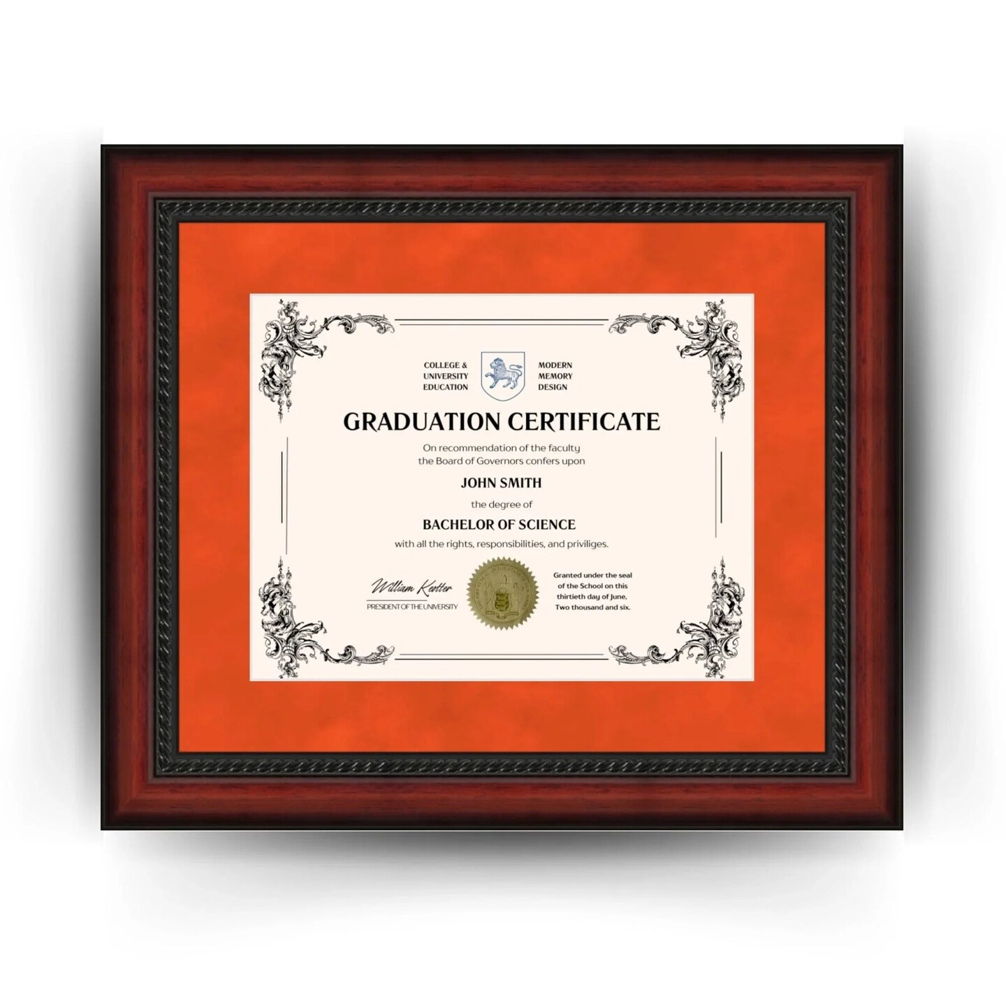 Clemson University 11x14 Diploma Frame for 8.5x11 Certificate Orange