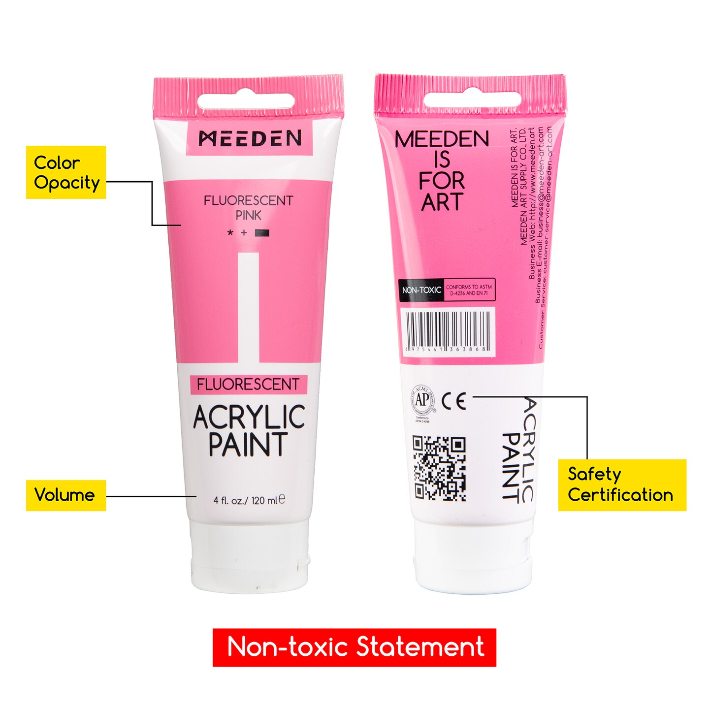 MEEDEN Fluorescent Acrylic Paint, 6 Colors Heavy Body Acrylic Paint, 120 ml/4.06 oz Tubes,Neon Paint, Acrylic Paint Set, Rich Pigments Non-Toxic Art Paints for Artists, Adults &#x26; Beginners