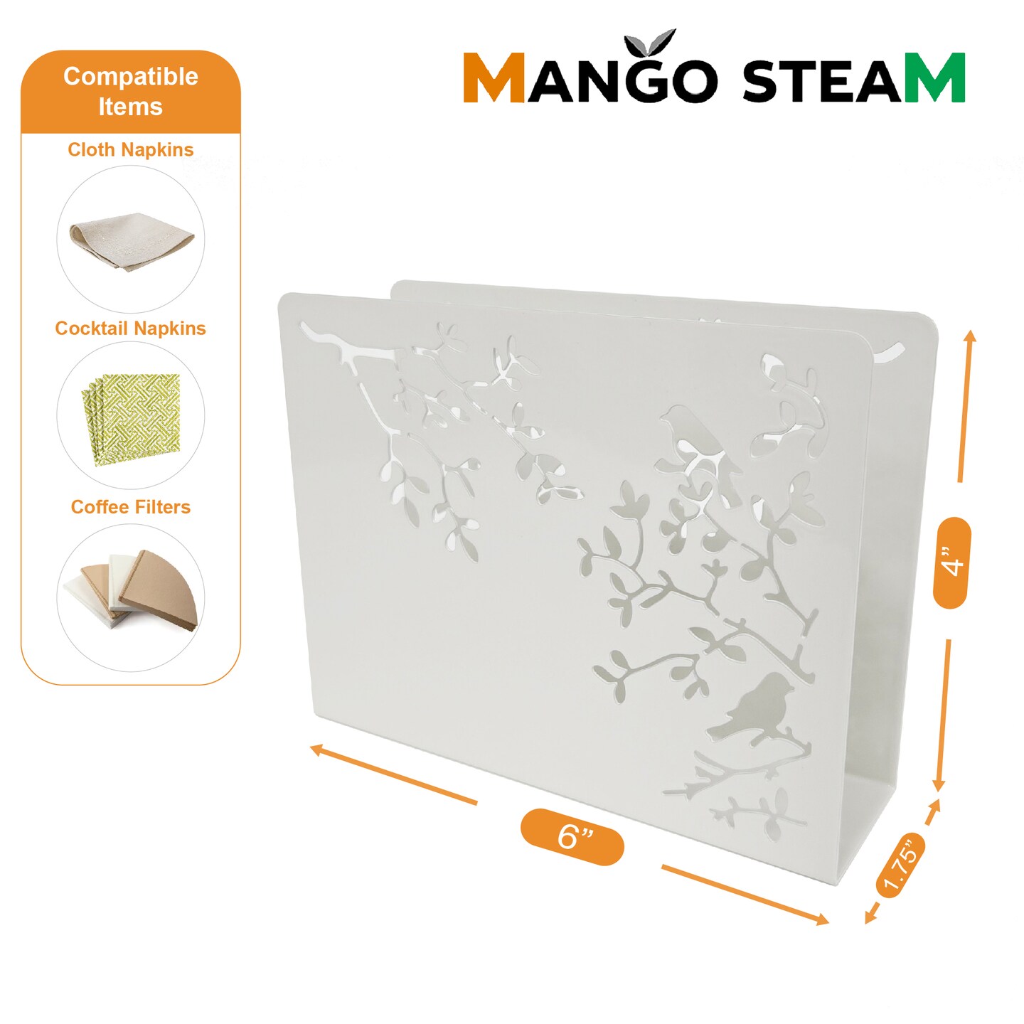 Mango Steam Songbird Tabletop Napkin & Letter Holder for Home, Kitchen, Restaurants
