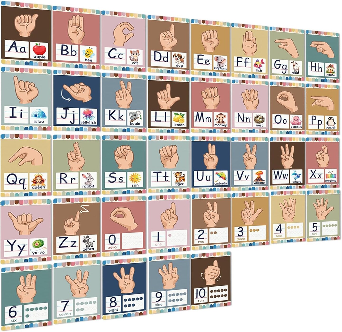 37PCS Boho ASL Sign Language Alphabet & Numbers Poster Set