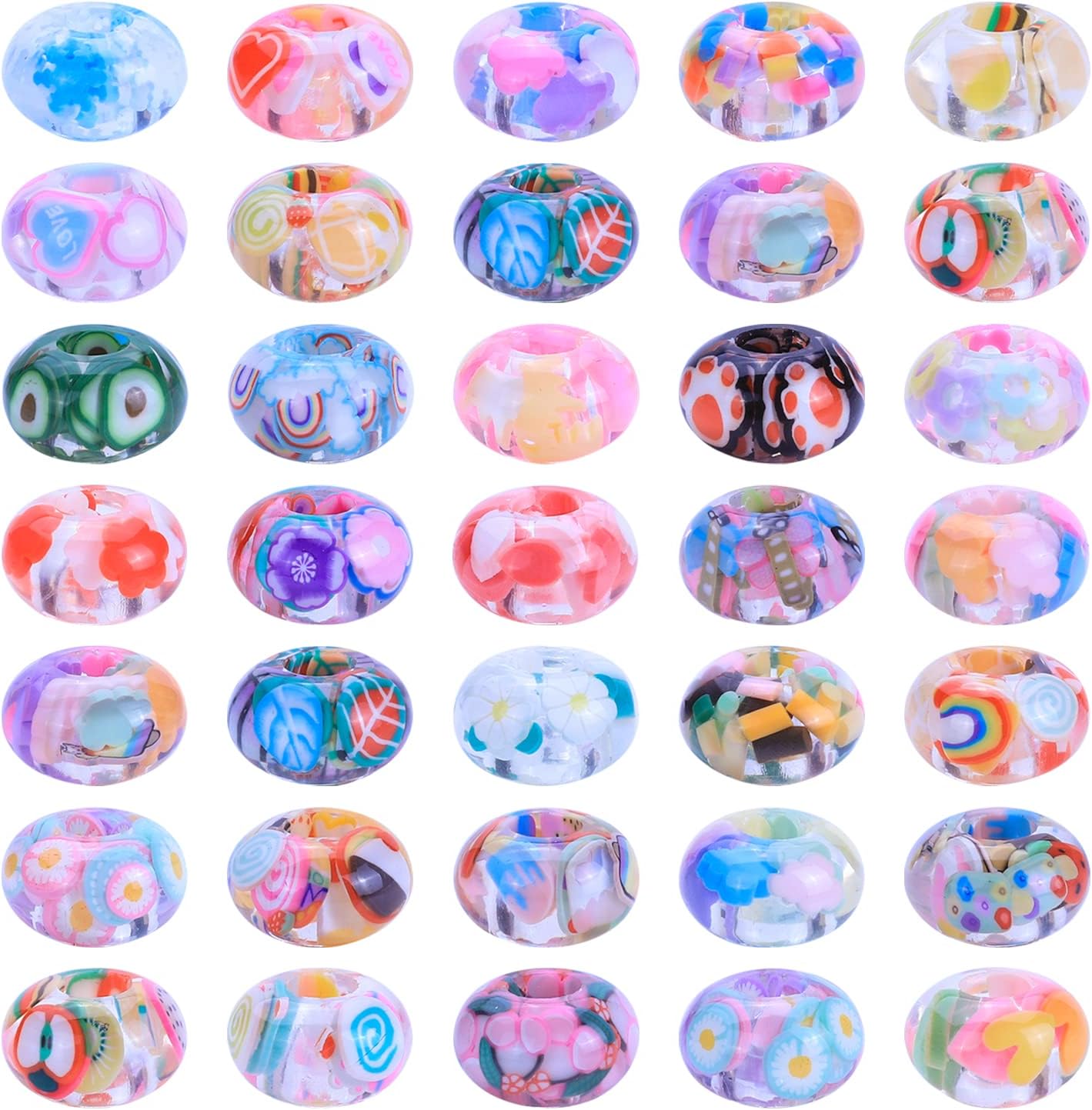 Lucky Beads Lover Amber Beads, Big Hole Spacer Beads European Craft Beads for DIY