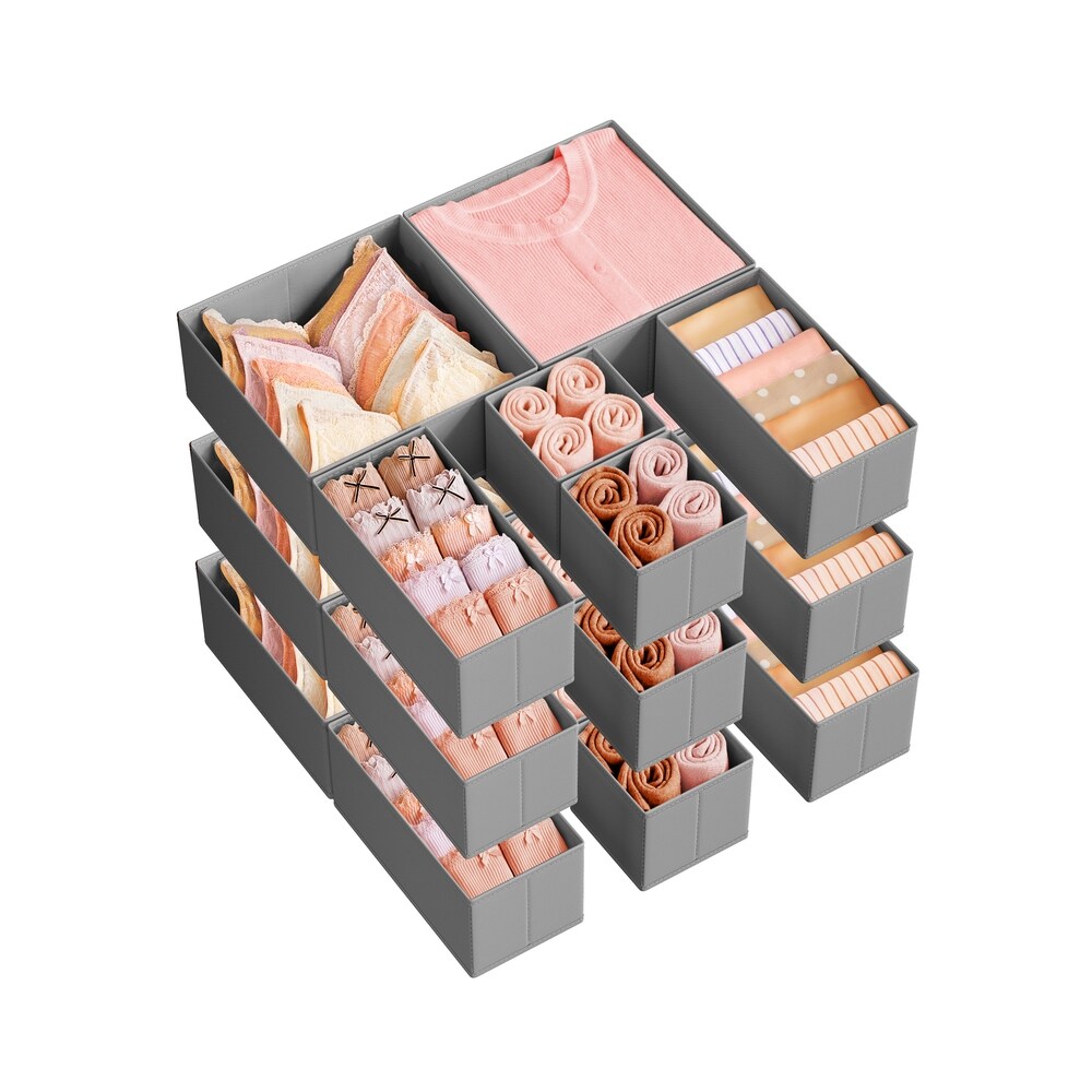 Dove Grey 18 Pack Drawer Organizer Boxes Set Foldable Storage Bins for Clothes Socks Underwear Makeup Accessories Large Medium Small