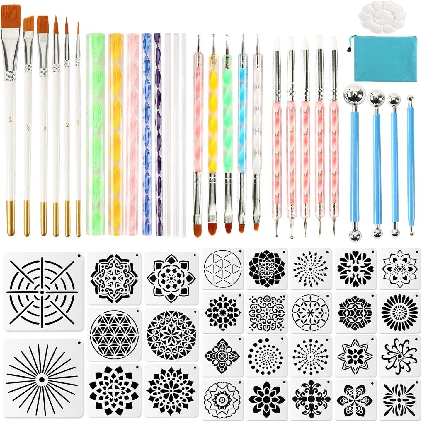 58 Pcs Mandala Dotting Tools Painting Kit Stencils (Style B)