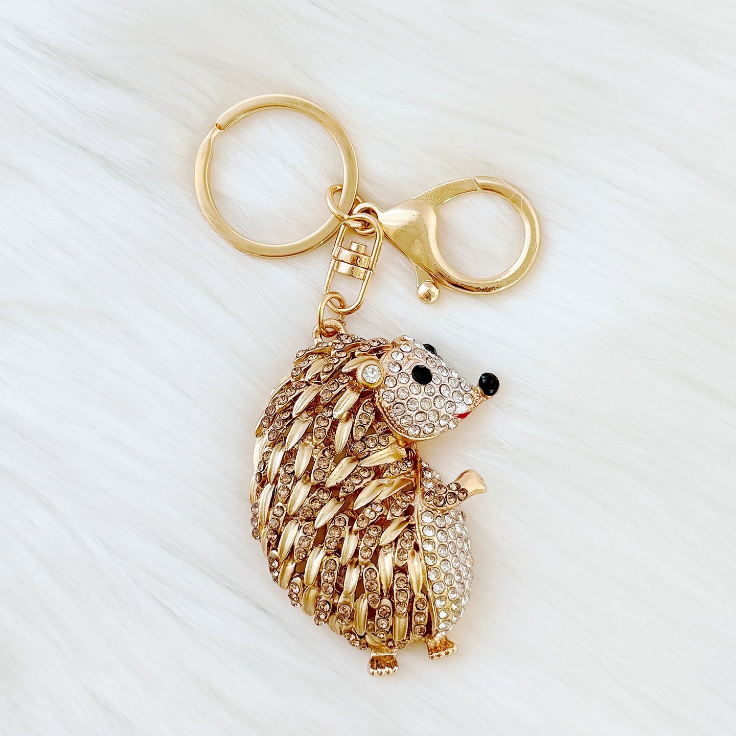 Wrapables Crystal Bling Keychain, Keyring Purse Handbag Pendant Charm, Gold Hedgehog