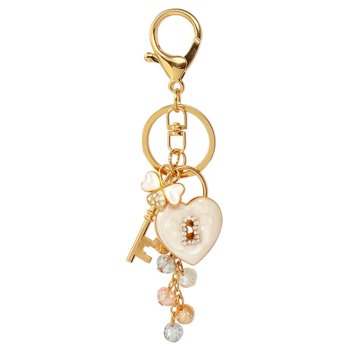 Wrapables Novelty Keychain and Bag Charm for Purse Handbag Backpack, White Heart Lock and Key