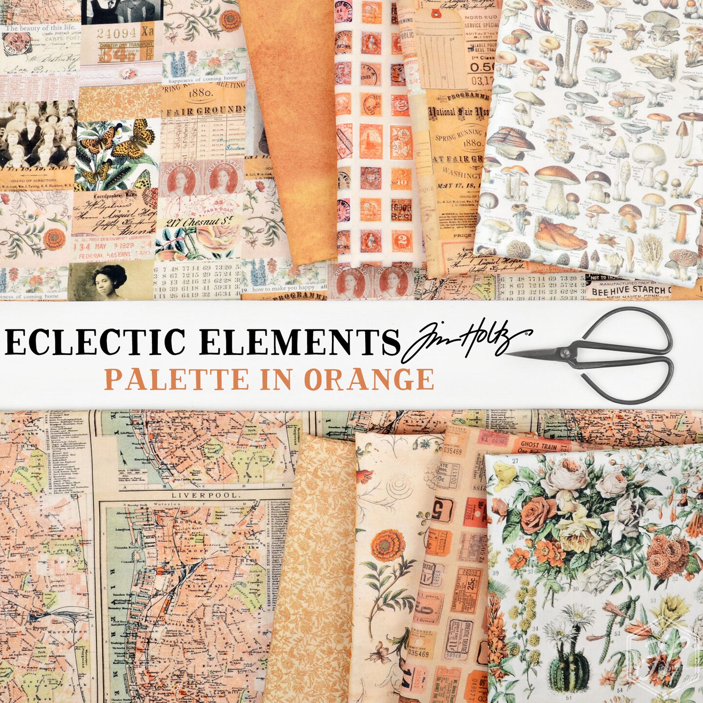 Ephemera in Orange (pwth235.orange) | Eclectic Elements Palette in Orange | Tim Holtz | Free Spirit