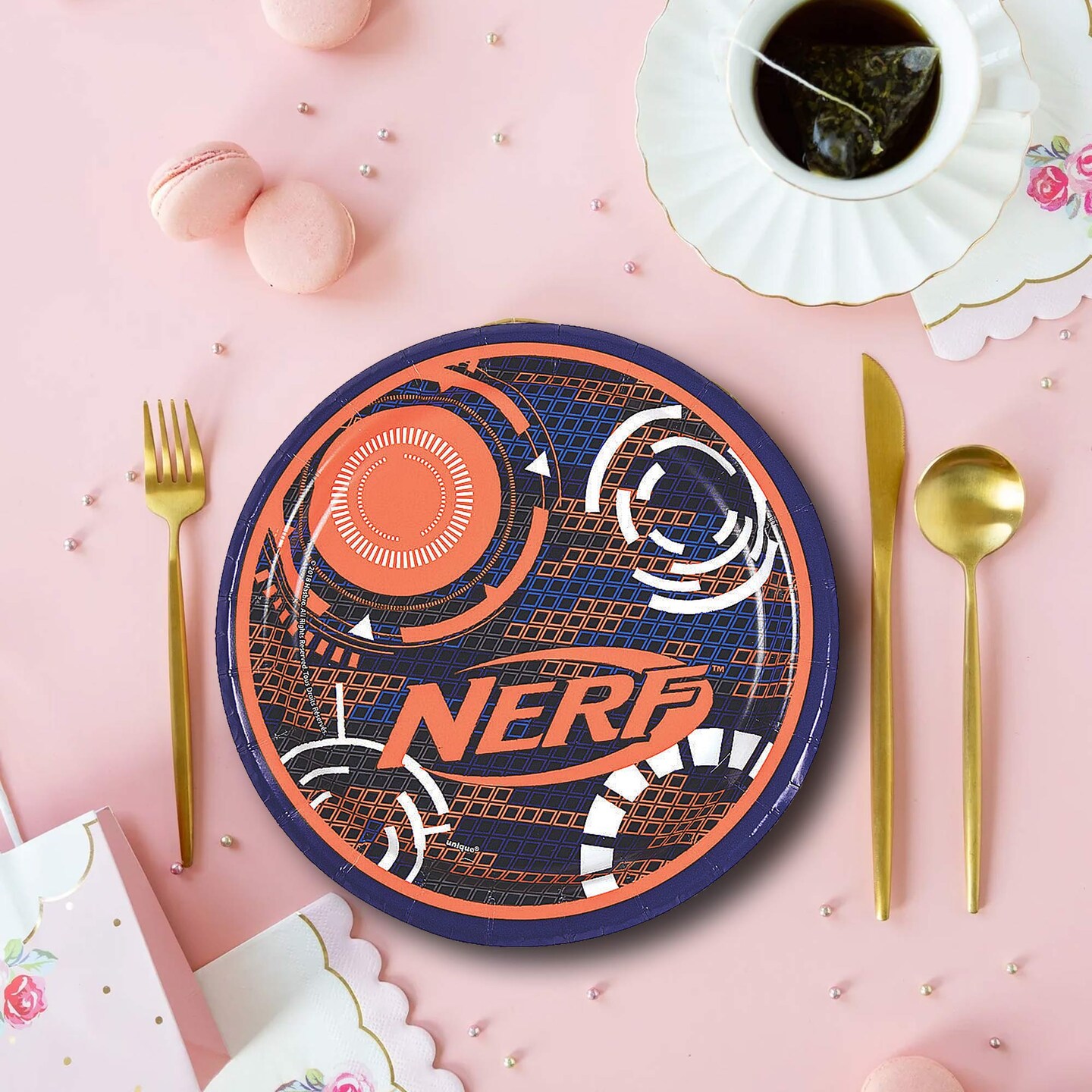 8 Ct. Nerf Round Paper Dessert Plates 7" Disposable Party Plates for Action-Packed Celebrations