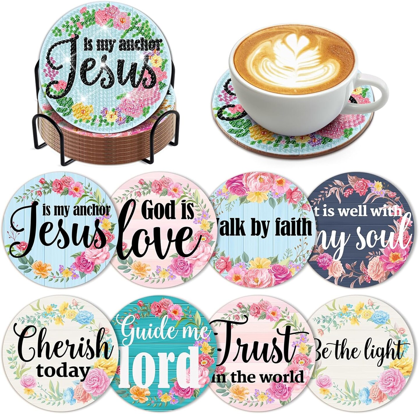 8 PCS Christian Bible Verse Diamond Art Coasters Diamond Coasters Kits