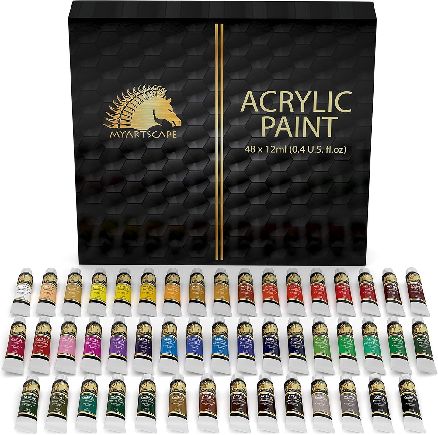 Acrylic Paint Set - 48 x 12ml Tubes - Lightfast - Heavy Body - Non Fading