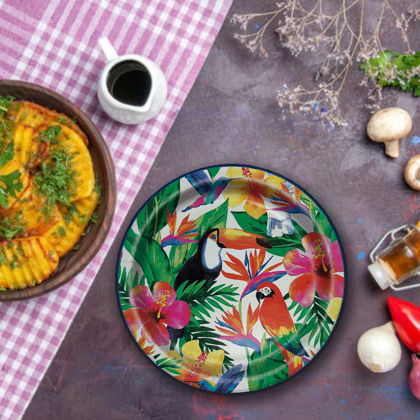 8 Count Tropical Palm Leaves Luau Party Paper Dinner Plates 9" Tropical Party Supplies