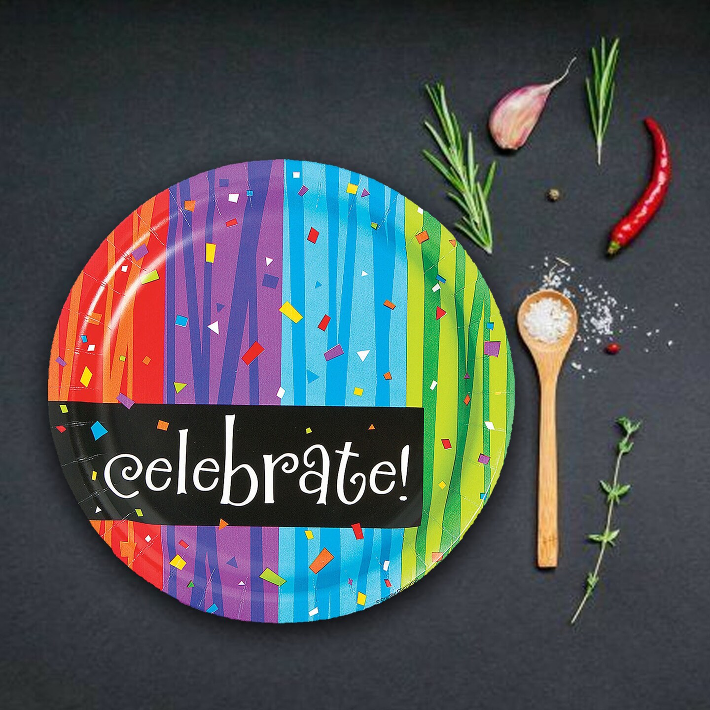 8 Count Celebrate Multicolor Confetti Paper Party Dinner Plates 9" Durable Disposable Plates
