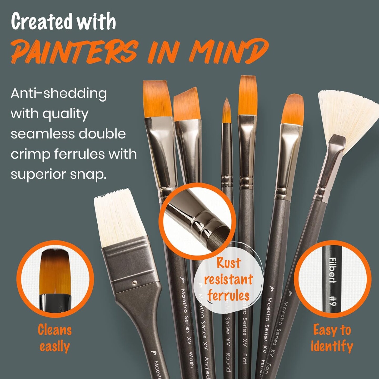 15pc-Professional Paint Brushes Set. Artist Paint Brush